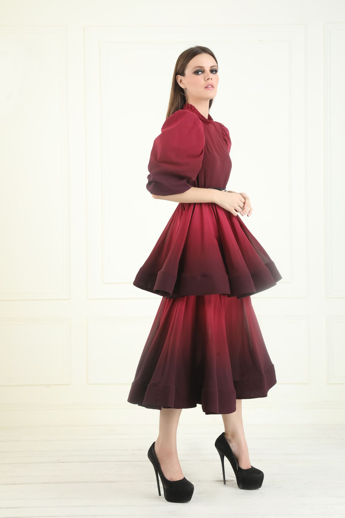 Tiered Ombre Midi - Wine Red