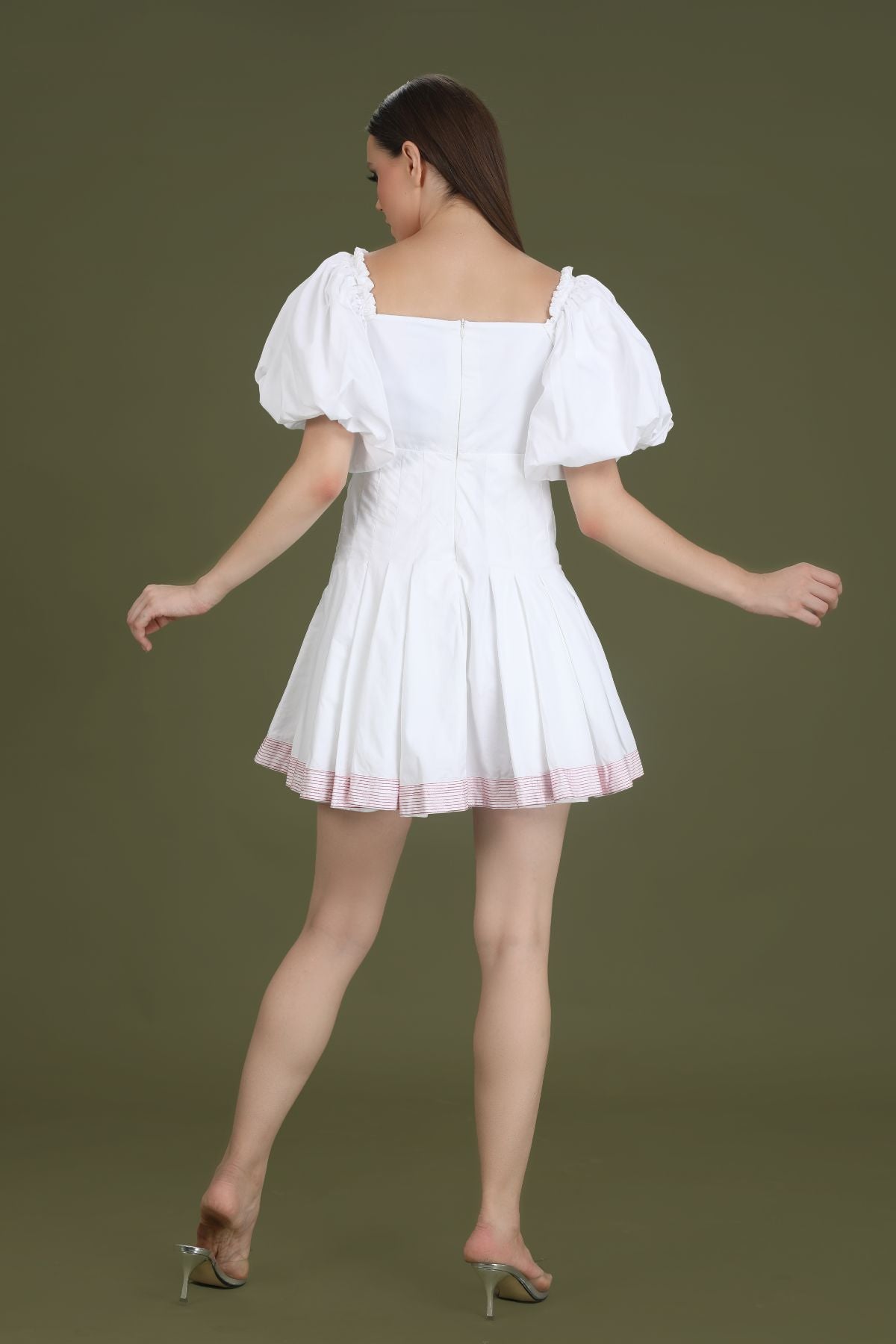 Puff Sleeve Bustier Pleated Skater Mini Dress