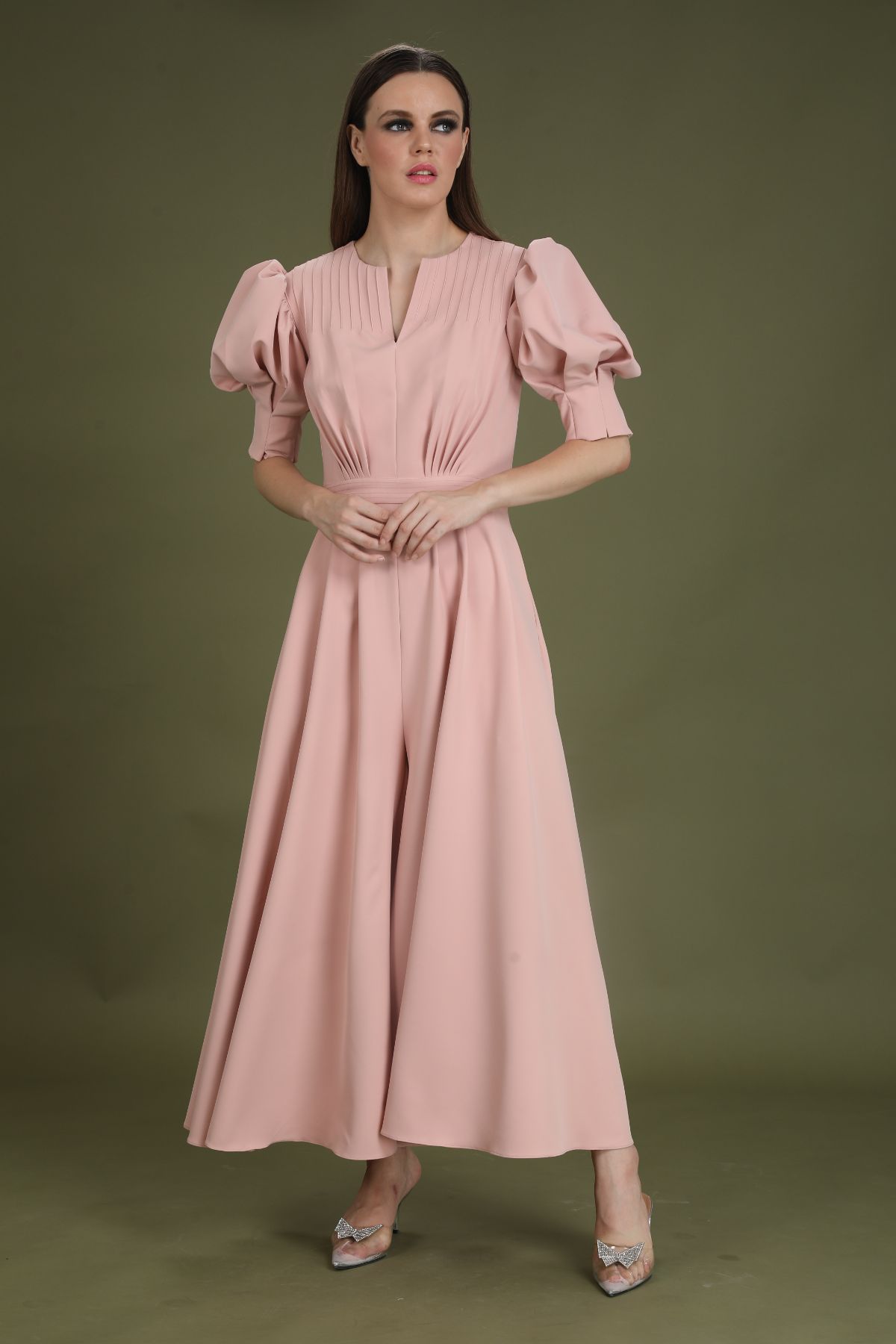 Pink Puff Sleeve Wide Leg Jumpsuit