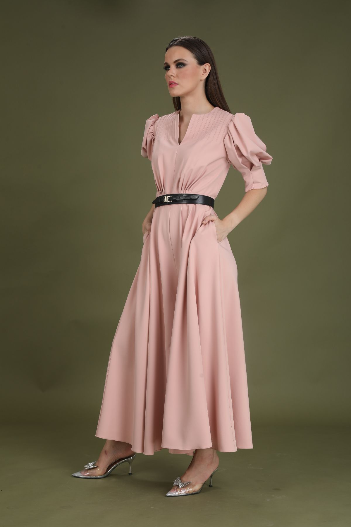 Pink Puff Sleeve Wide Leg Jumpsuit