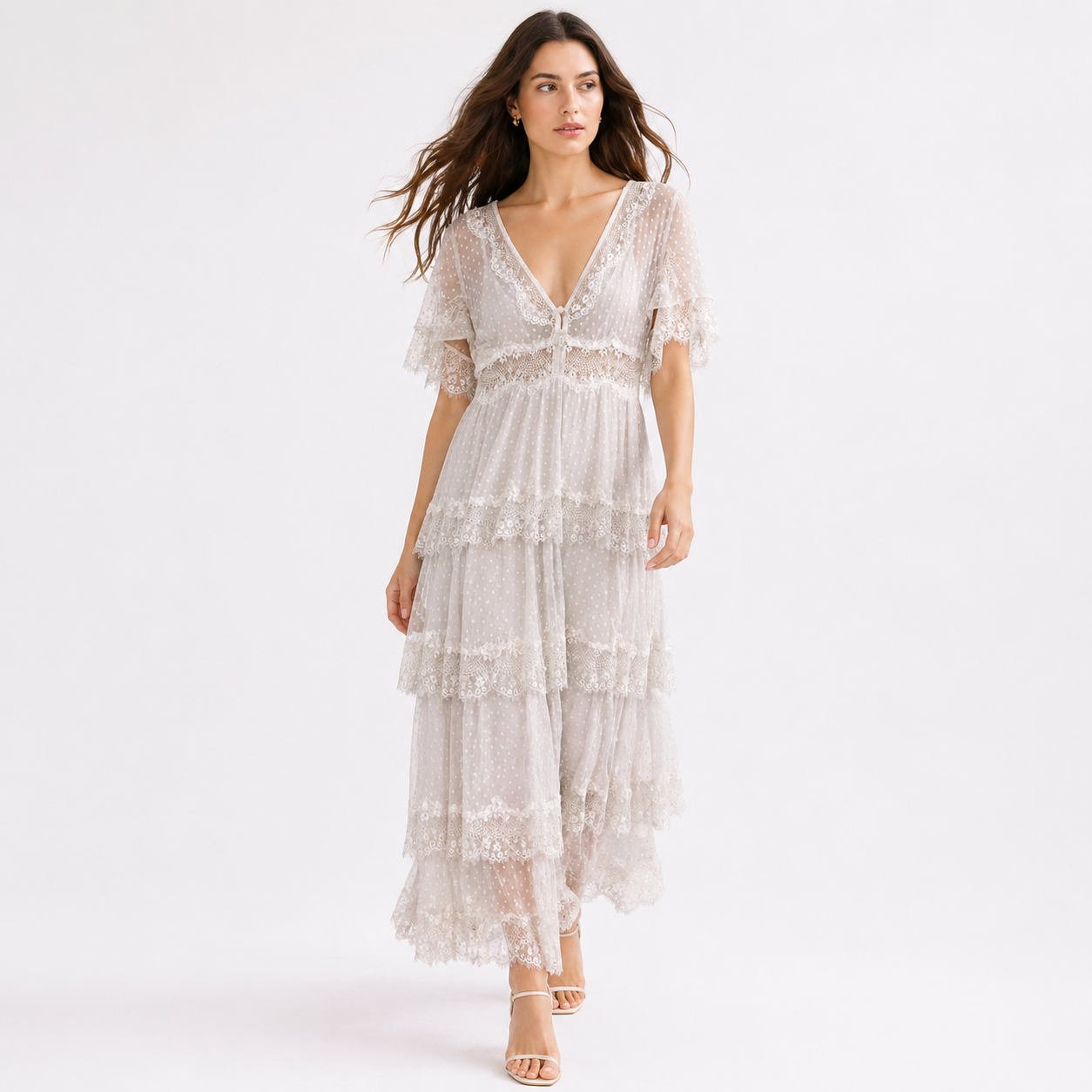 Sheer Lace Tiered Gown