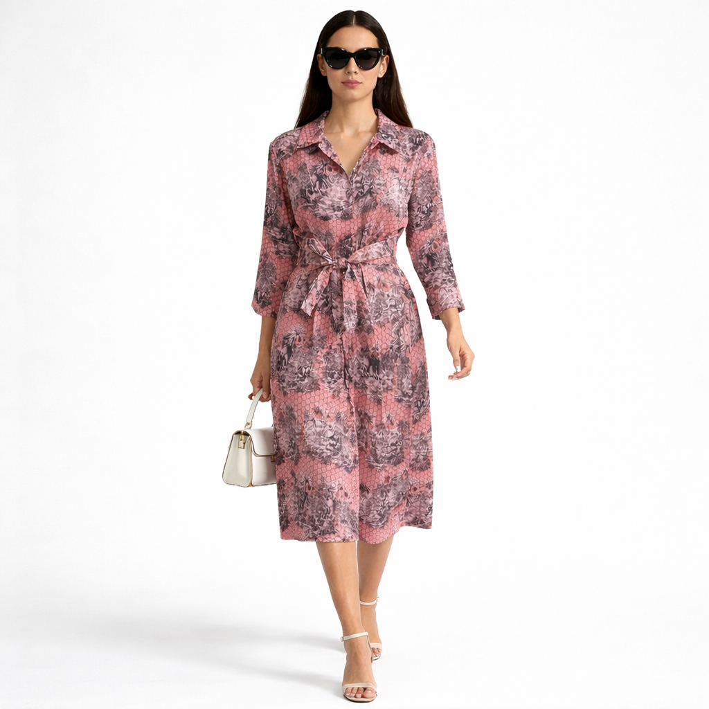 Forest print bow knot shirt dress