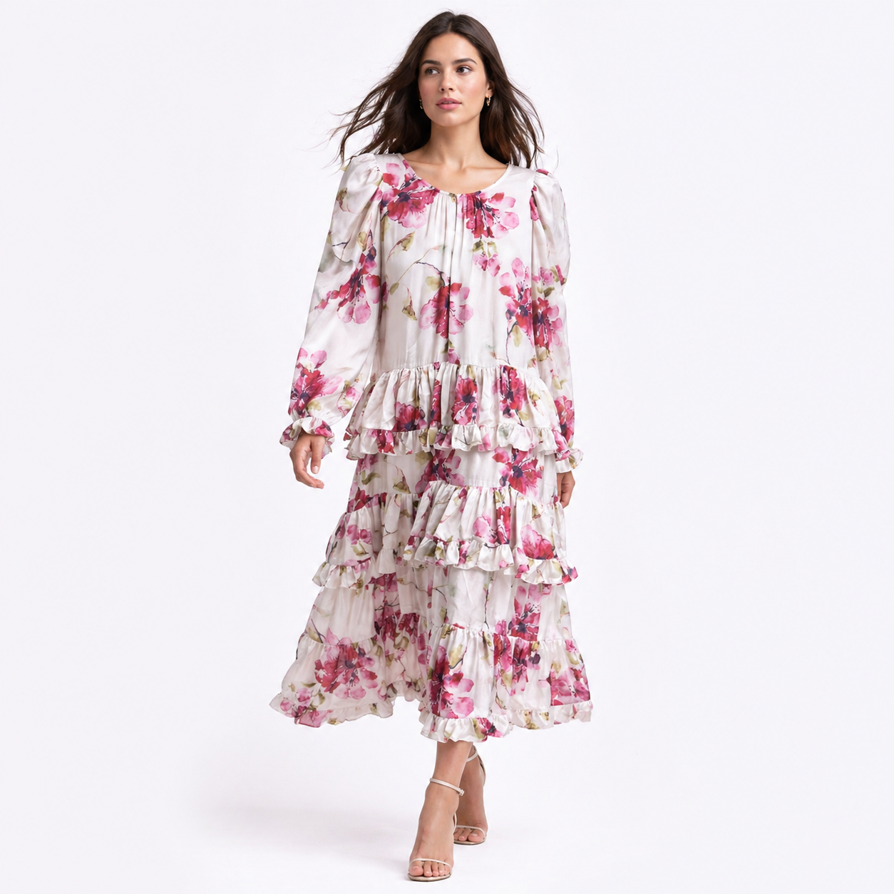 Petal Print Cascade Maxi