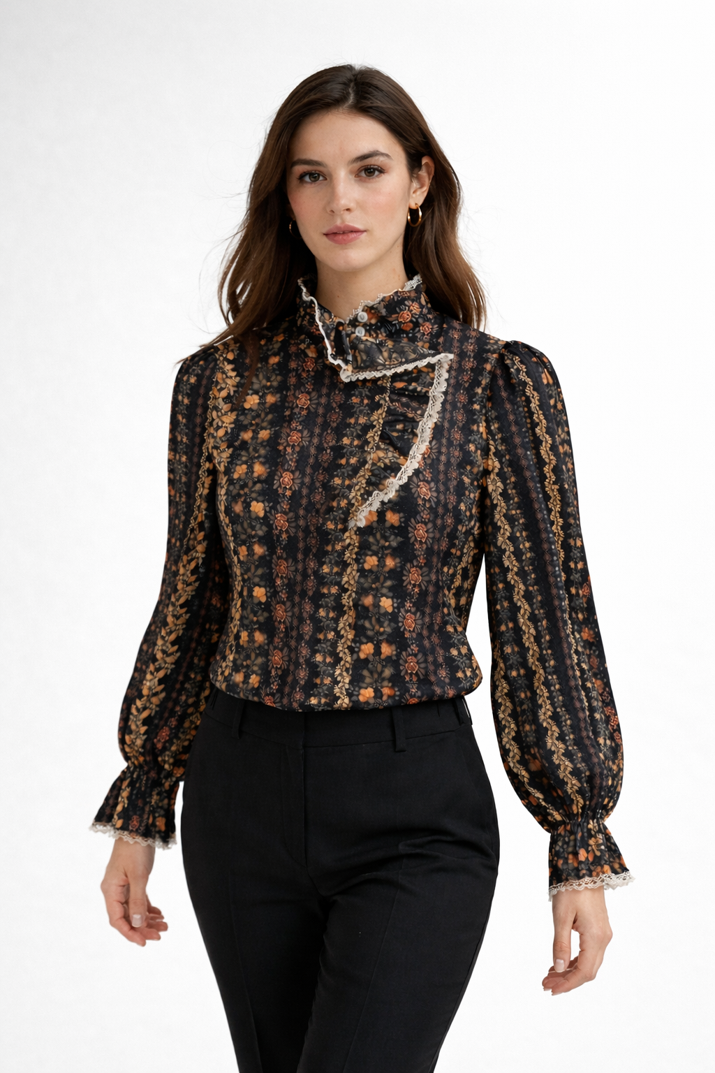 Ruffle Front High Neck Top