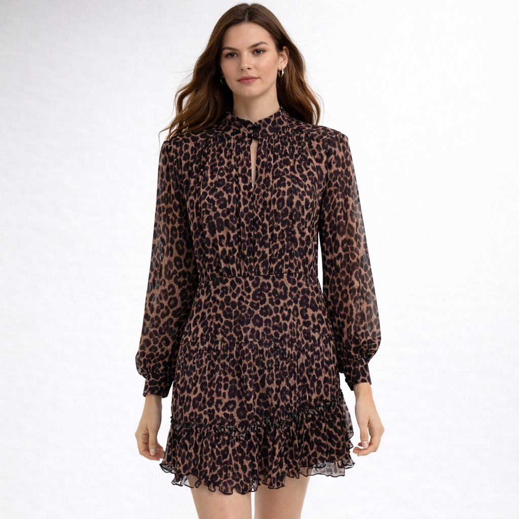 High Neck Gathered Mini Dress