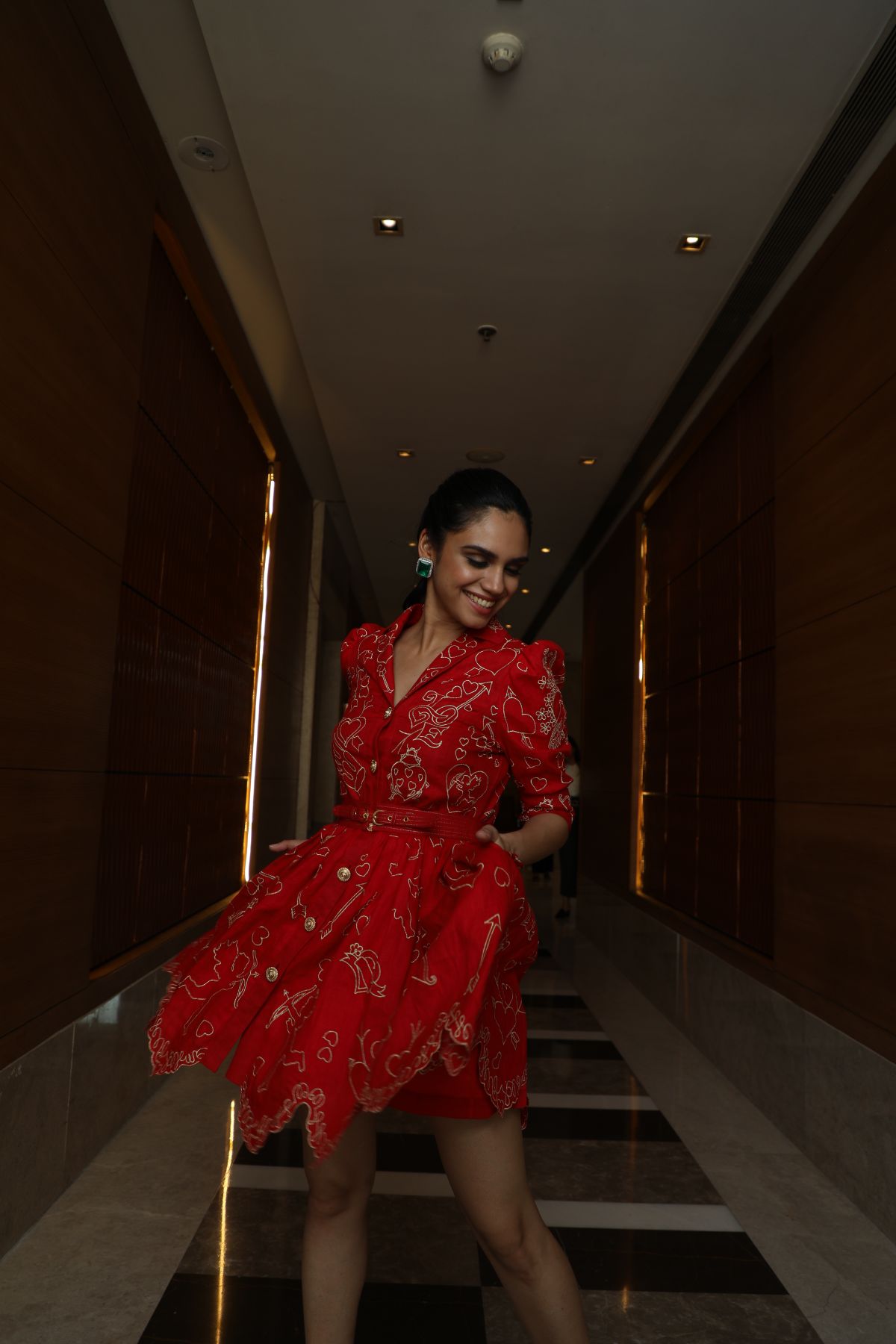 Red Cupid Amor Embroidered Mini Dress