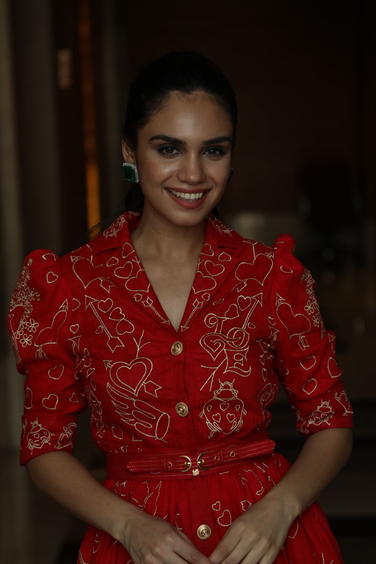 Red Cupid Amor Embroidered Mini Dress