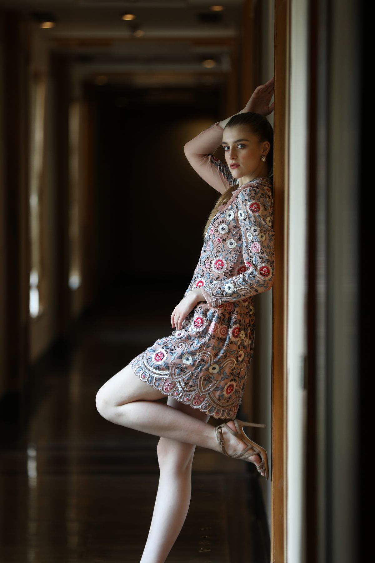 Peterpan Collar Embroidered & Embellished Dress - Pink