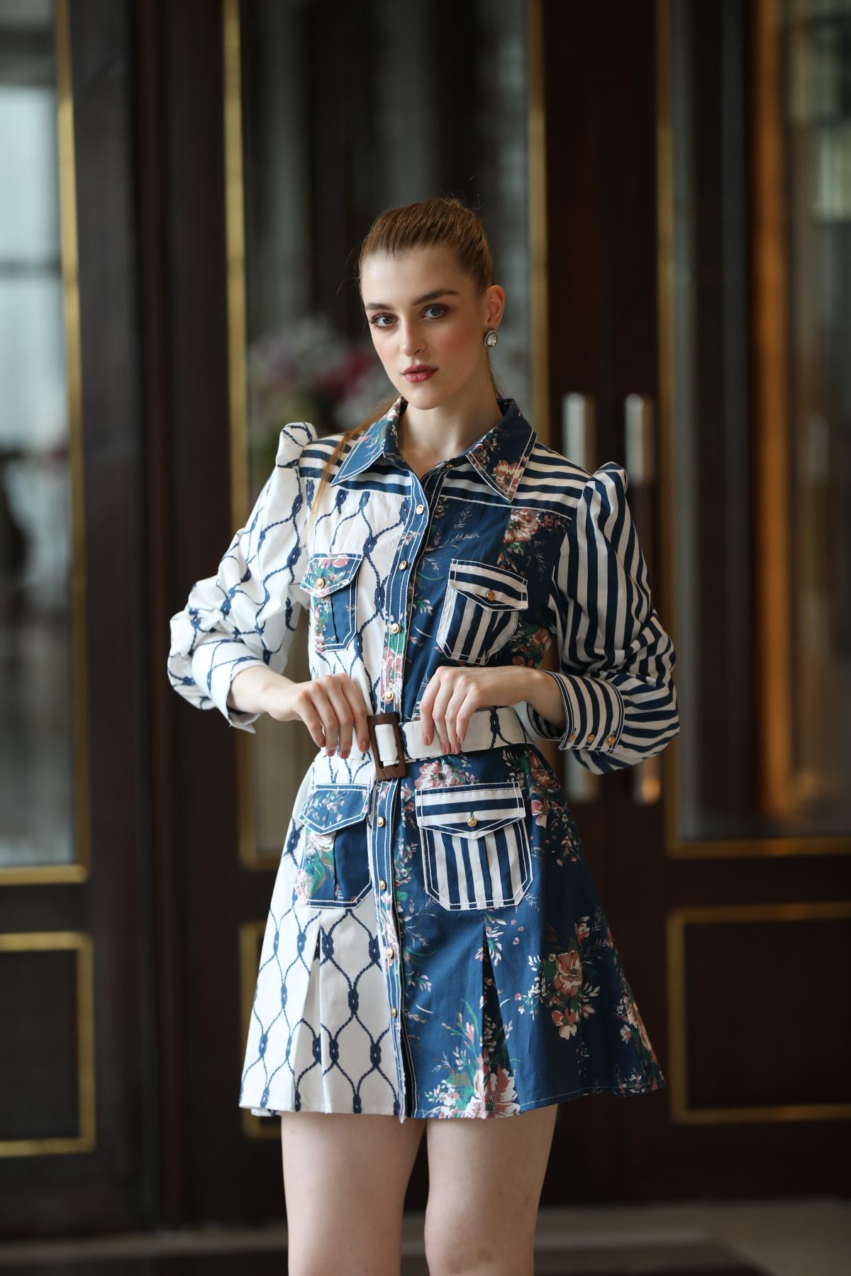 Blue Color Block Shirt Dress