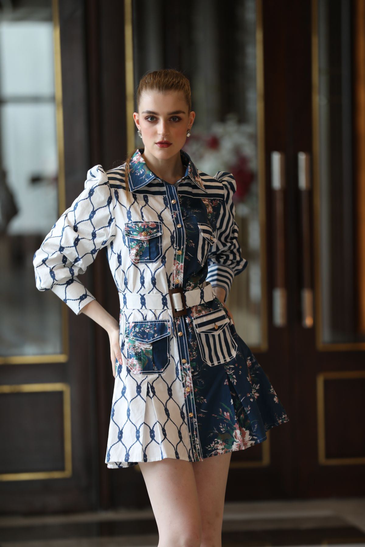 Blue Color Block Shirt Dress Blue Color Block Shirt Dress