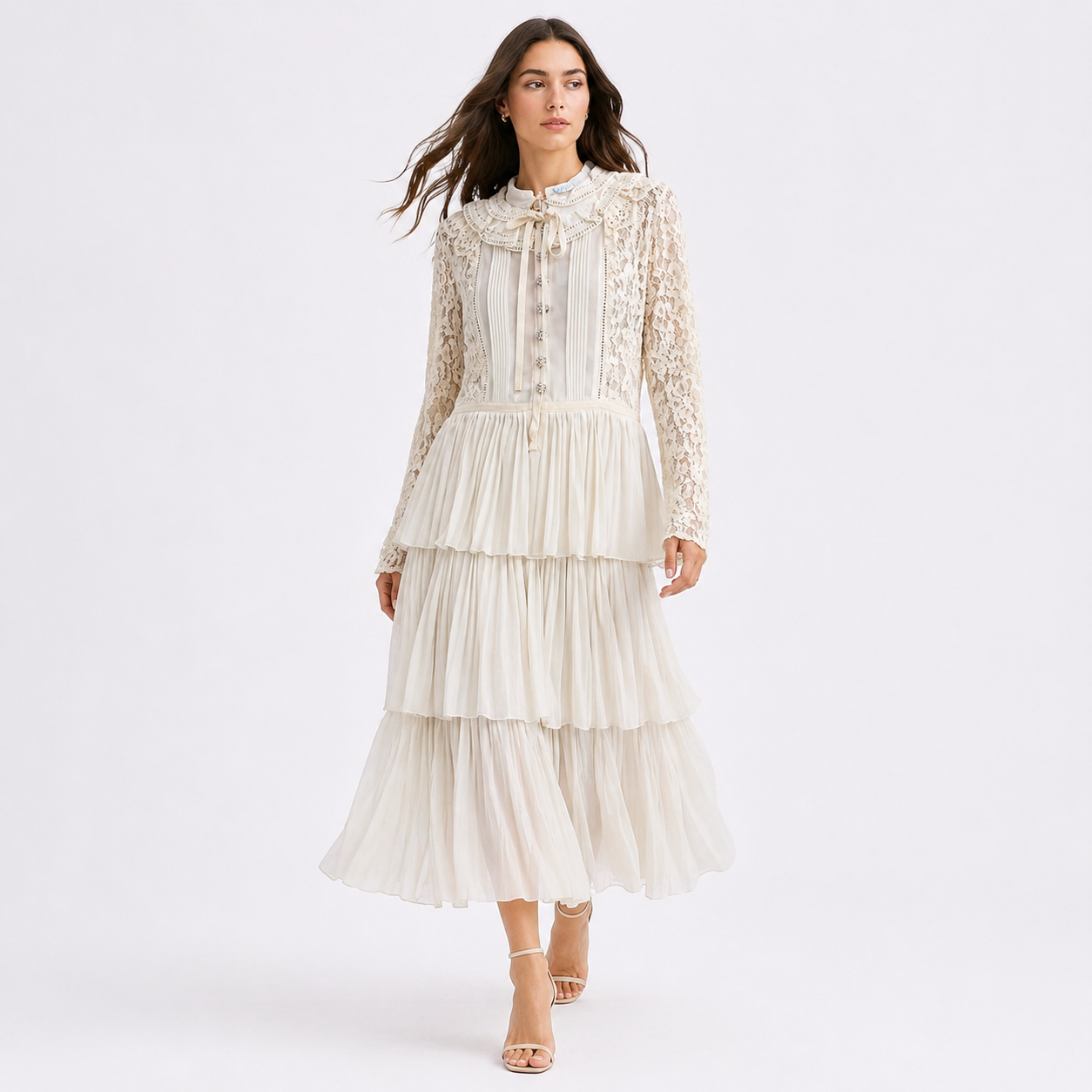 Ivory Lace Tiered Maxi