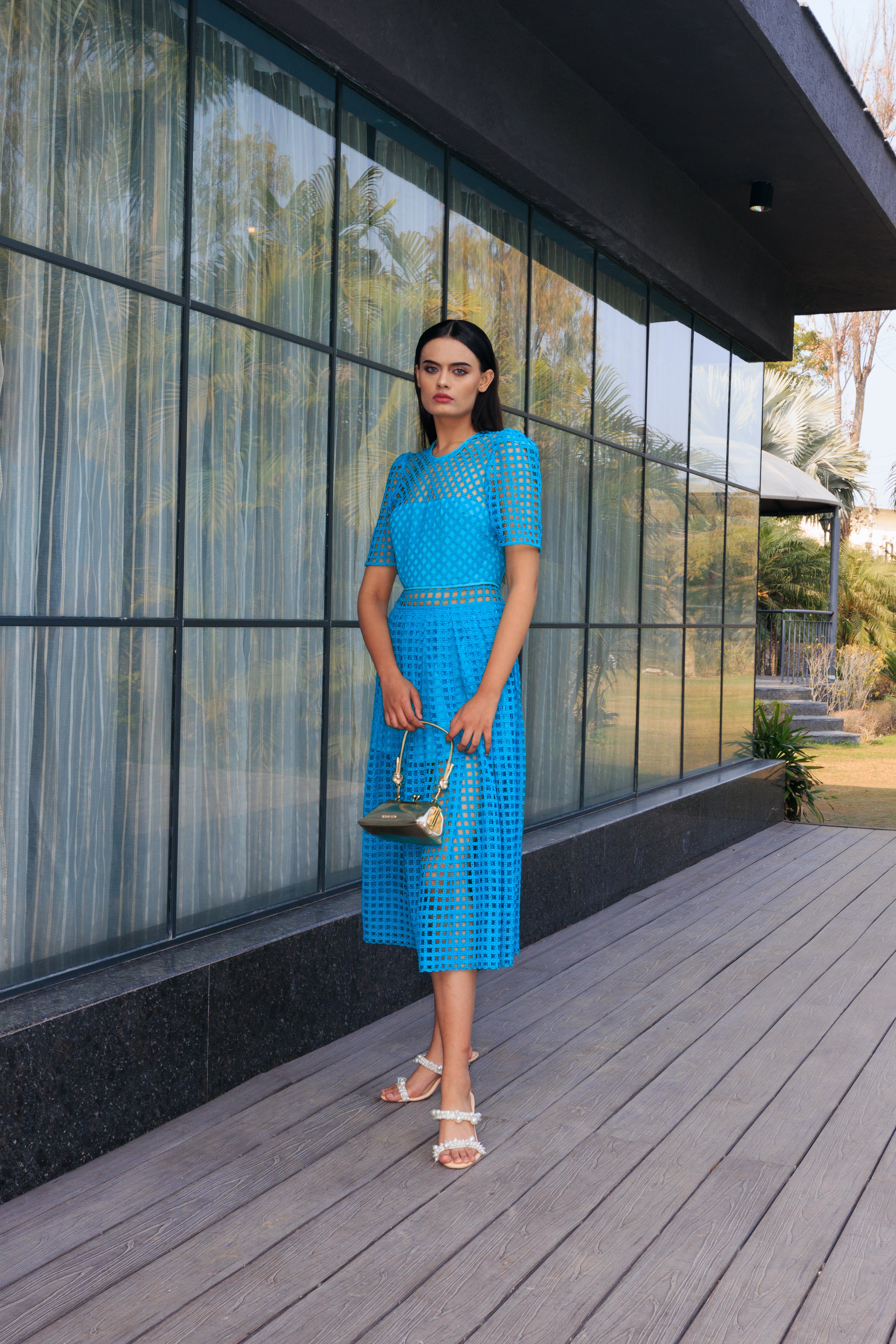 Azure Mesh Lace Dress