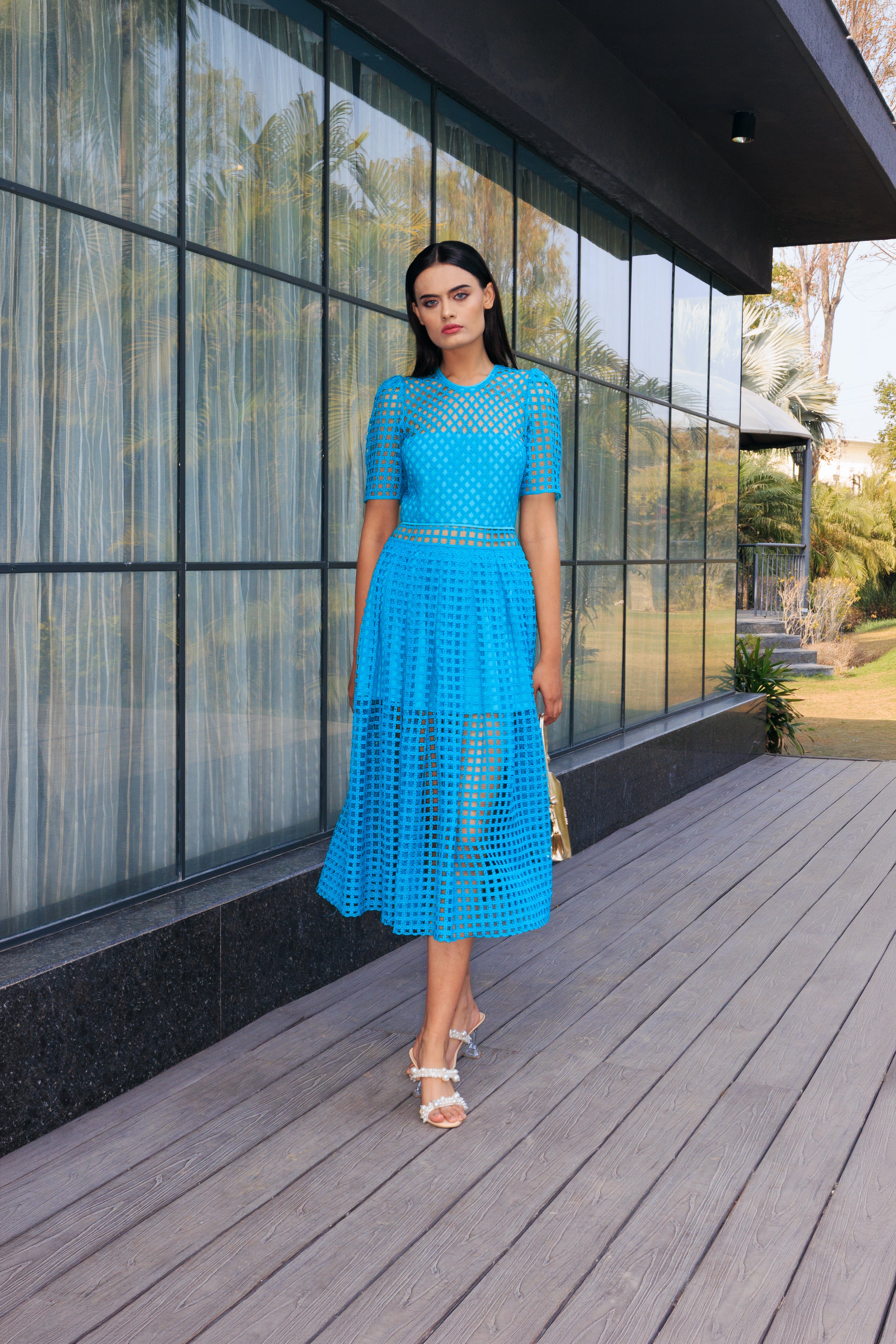 Azure Mesh Lace Dress
