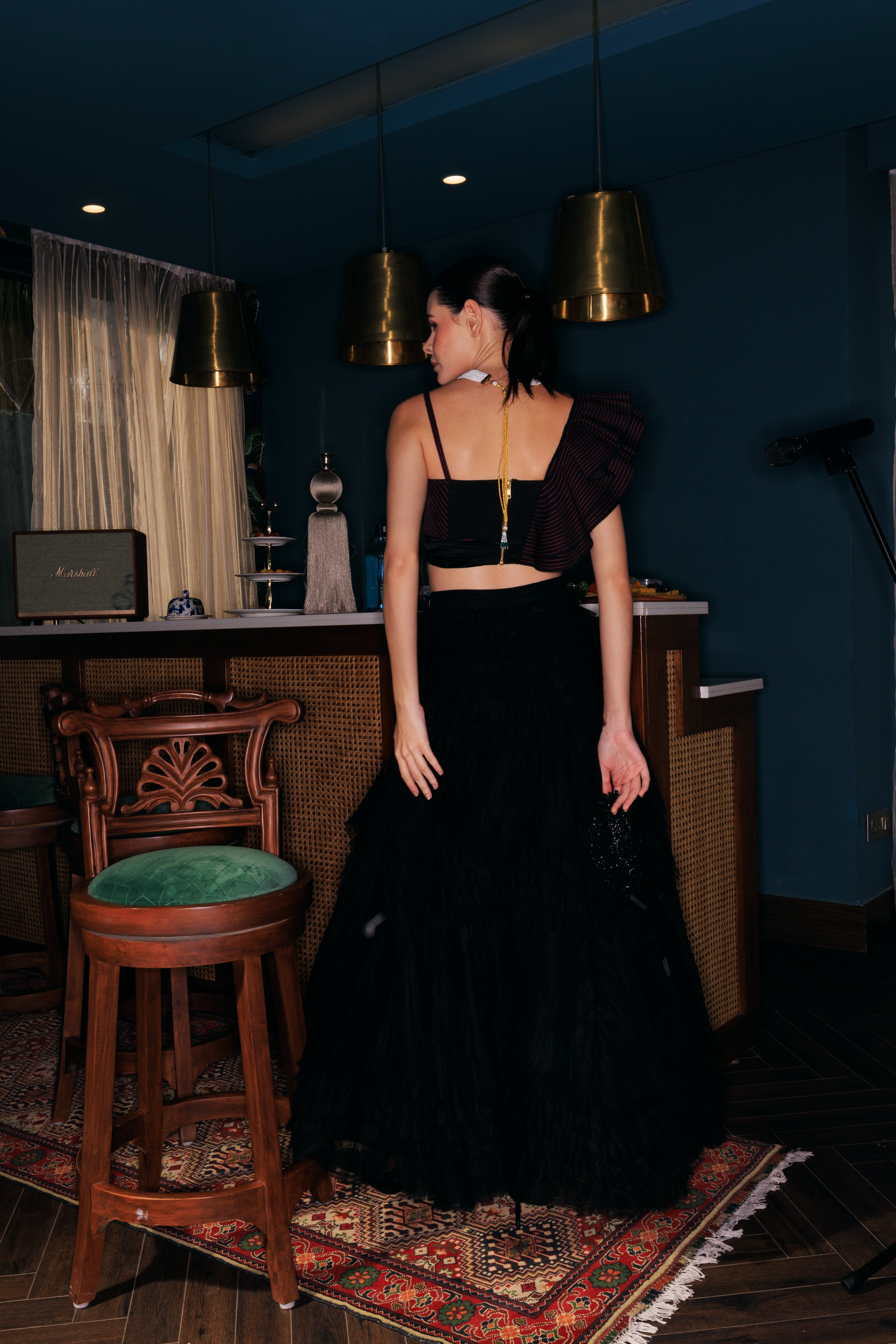 The Set - Inclined Ruffled Crop Top with Tulle Skirt