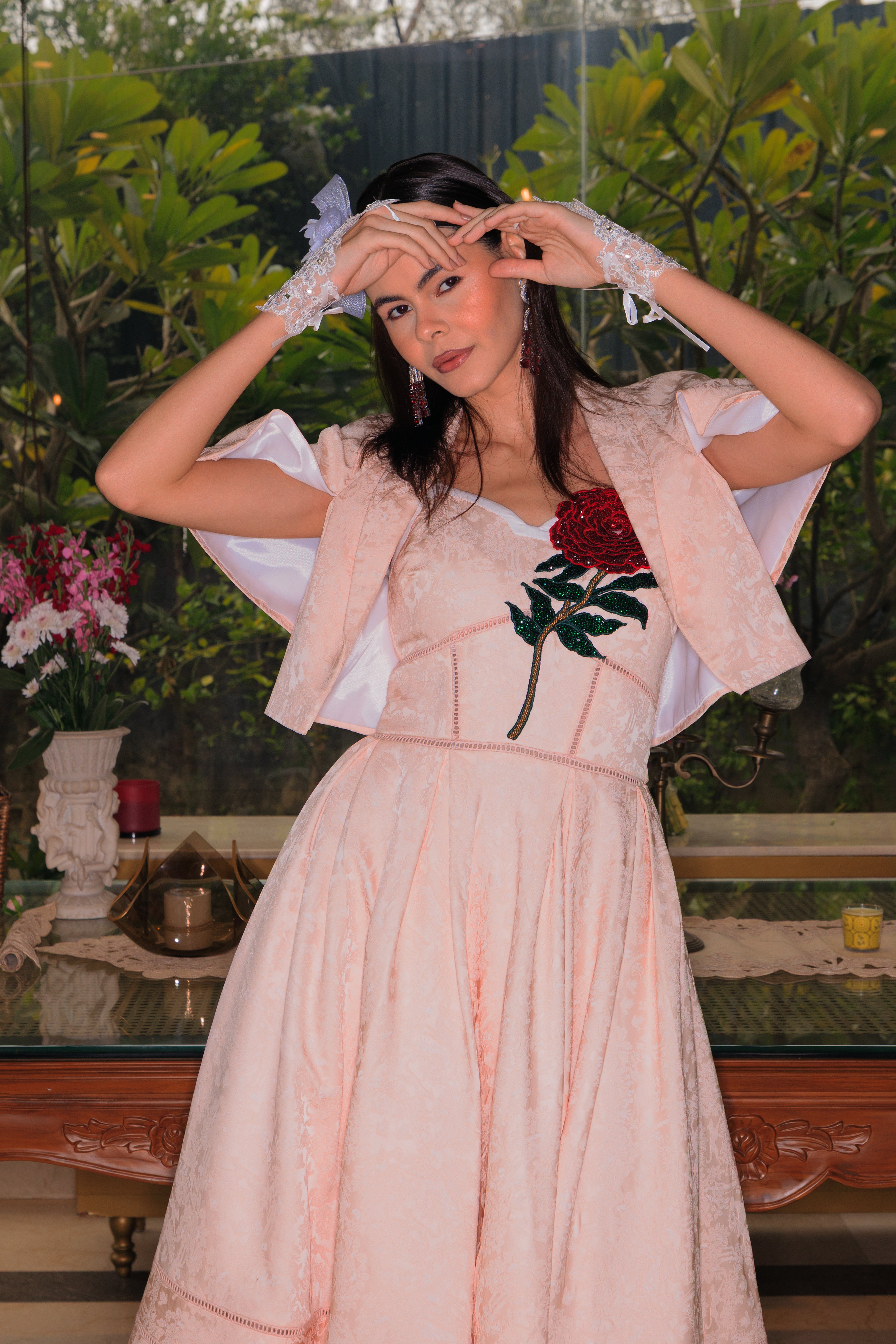 ROSE ACCENT LACE DRESS