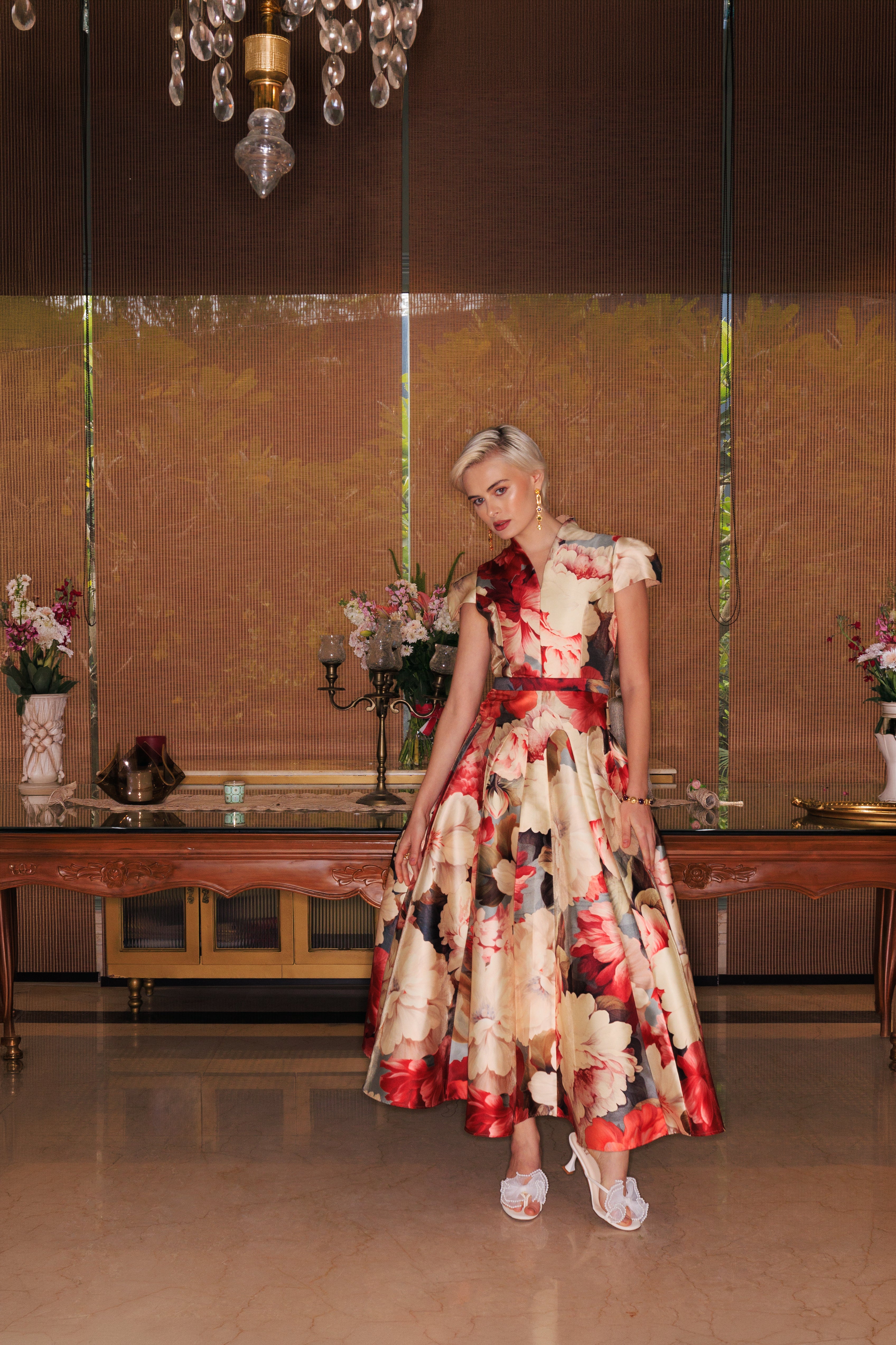 SOFT FLORAL FLARE GOWN
