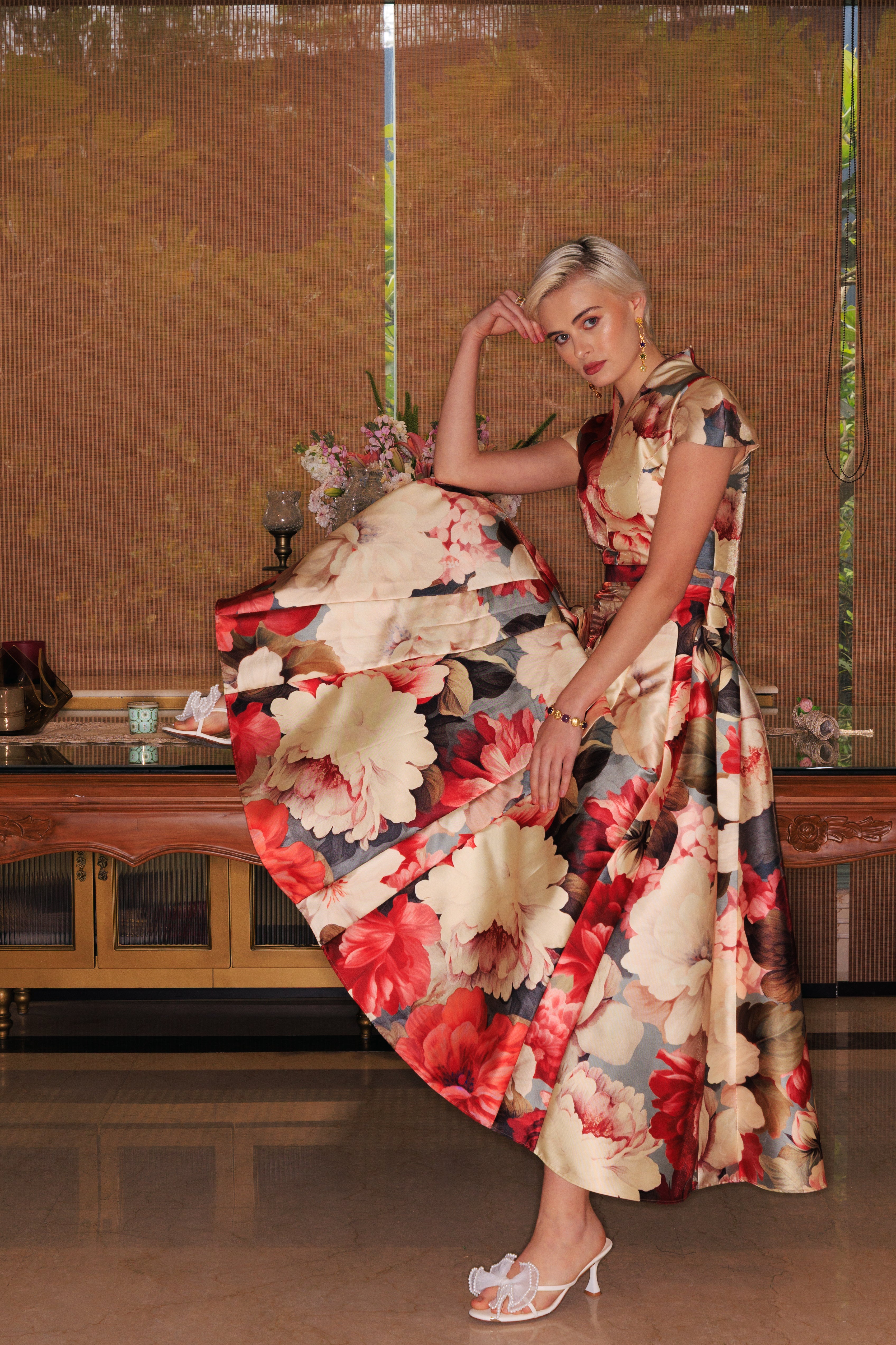 SOFT FLORAL FLARE GOWN