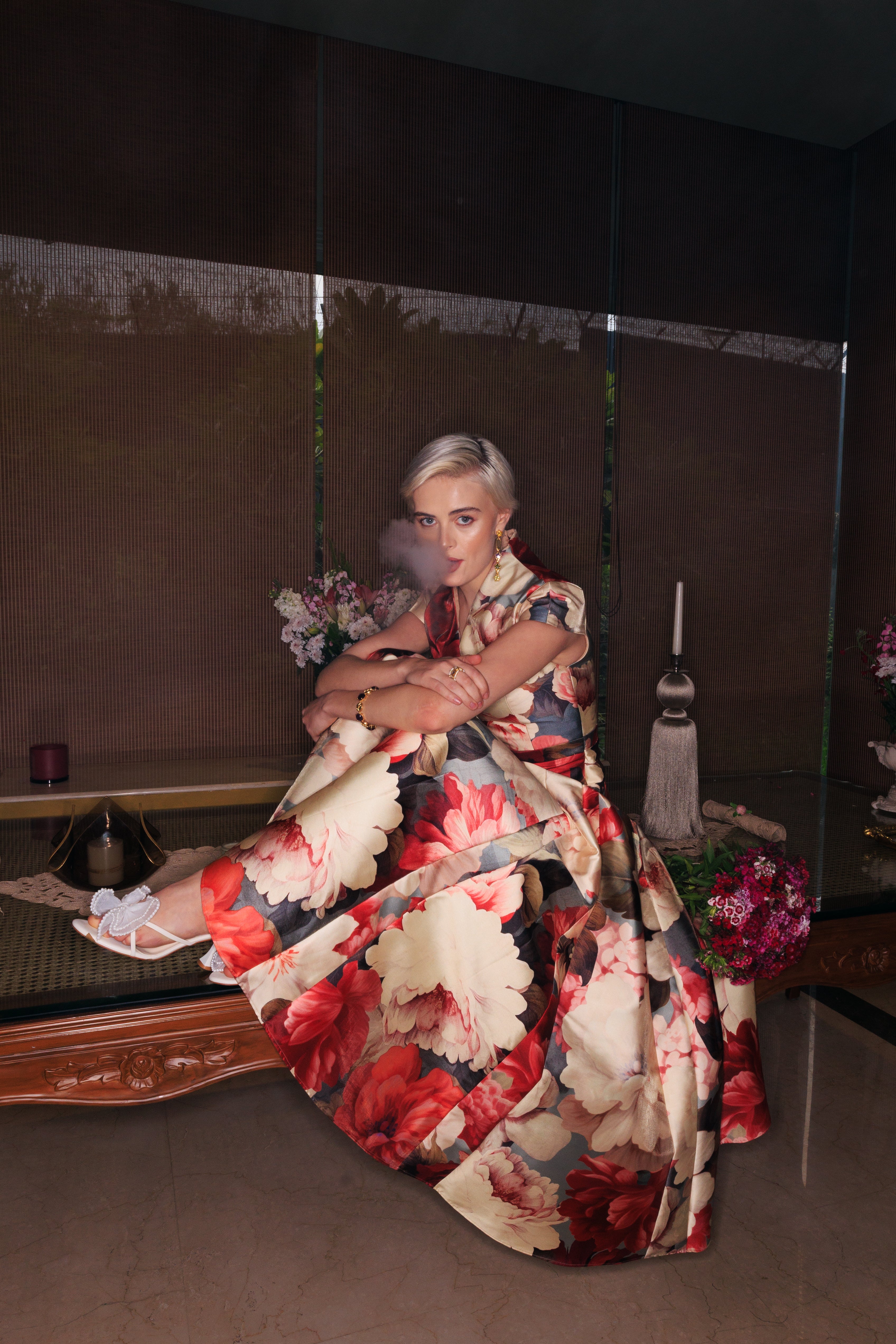 SOFT FLORAL FLARE GOWN