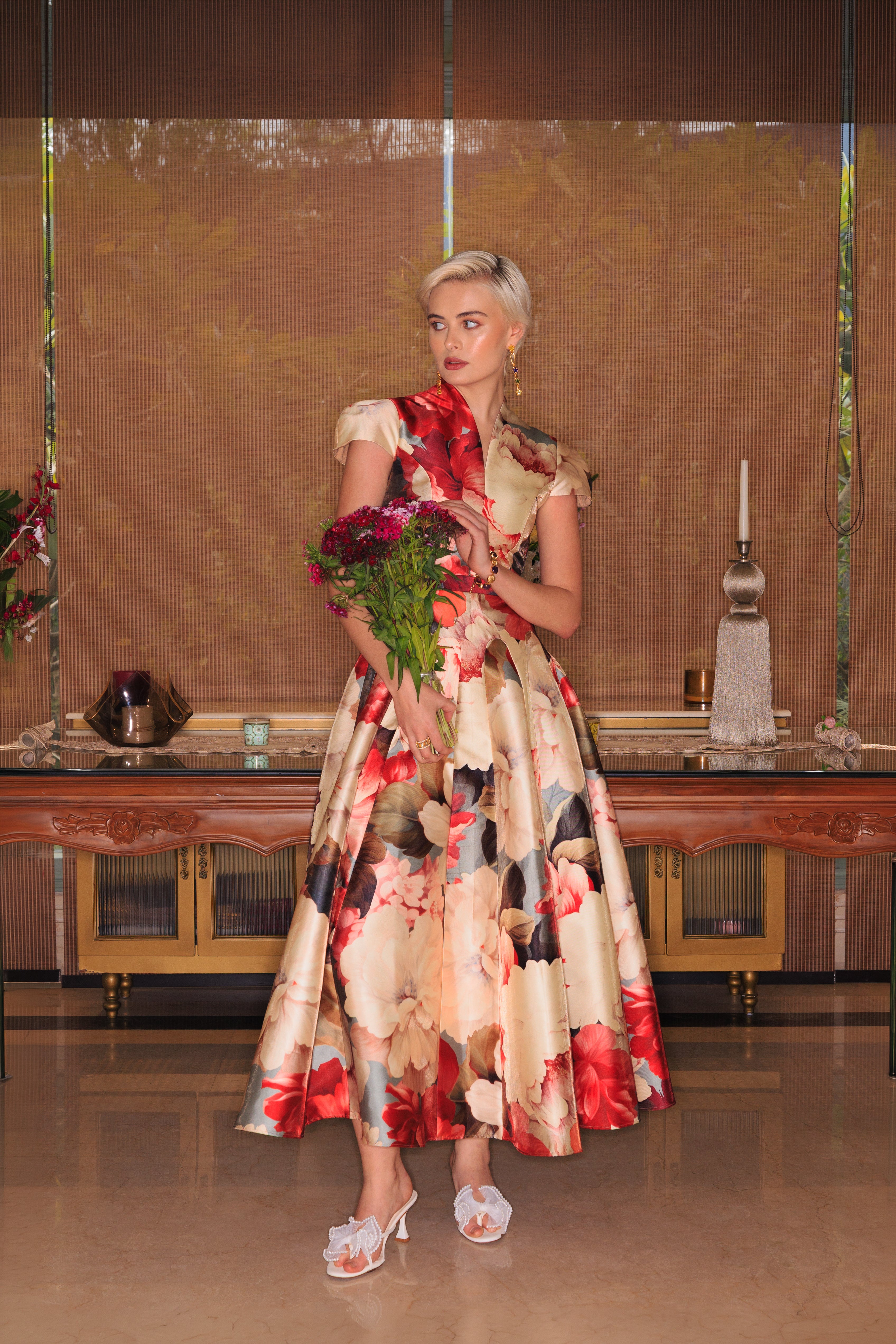 SOFT FLORAL FLARE GOWN