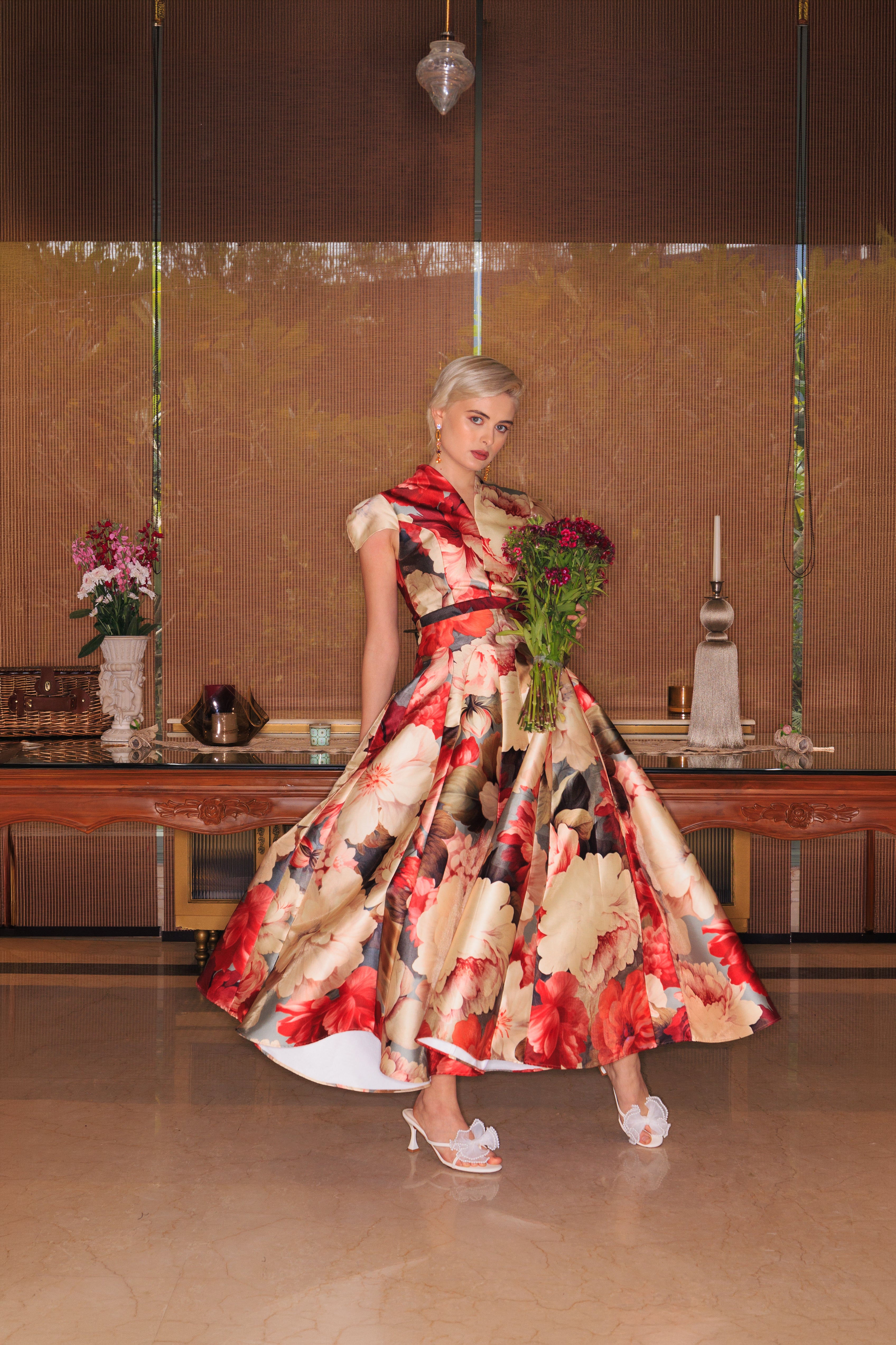 SOFT FLORAL FLARE GOWN