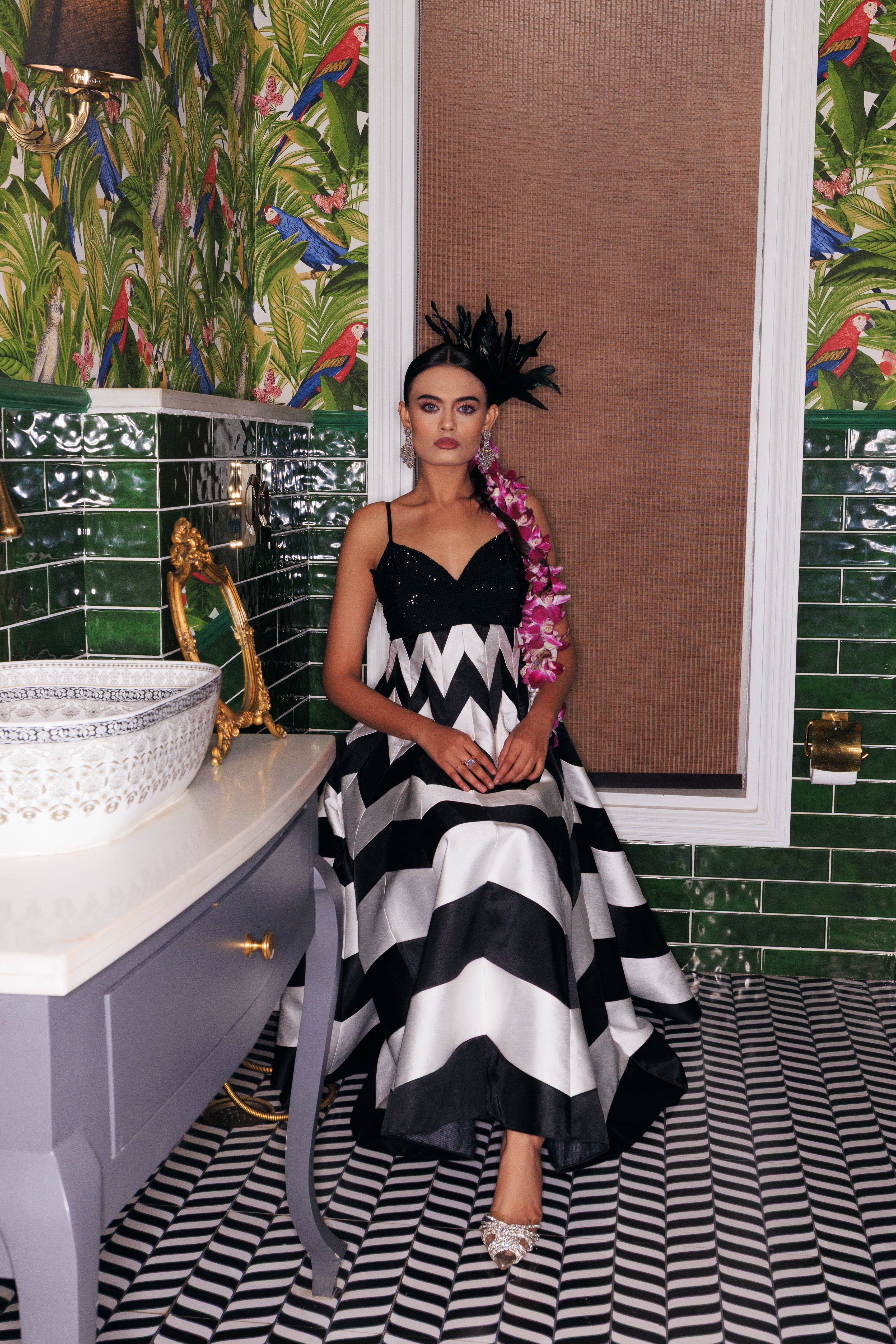 CHEVERON SILK GOWN