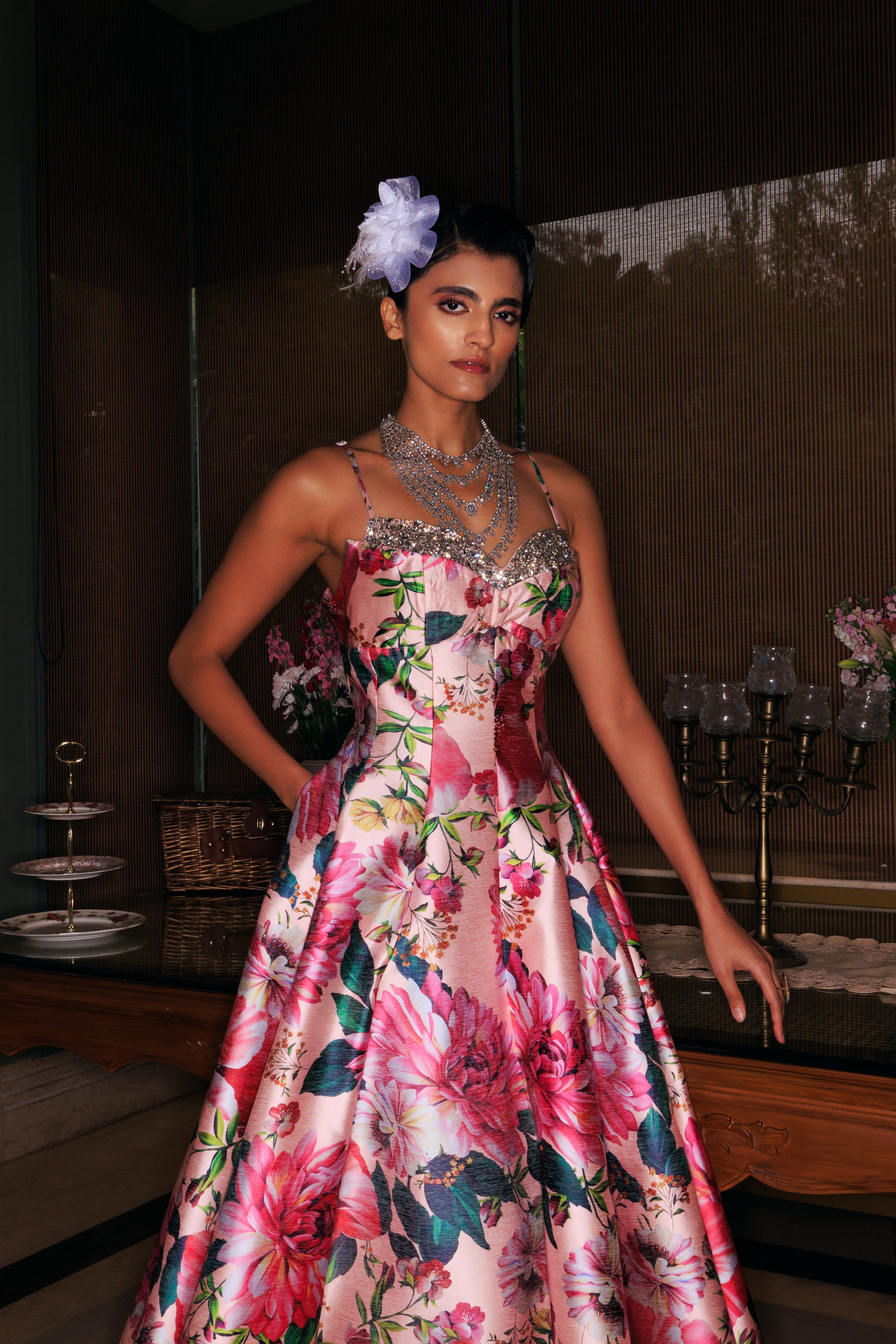 PINK FLORAL CORSET GOWN