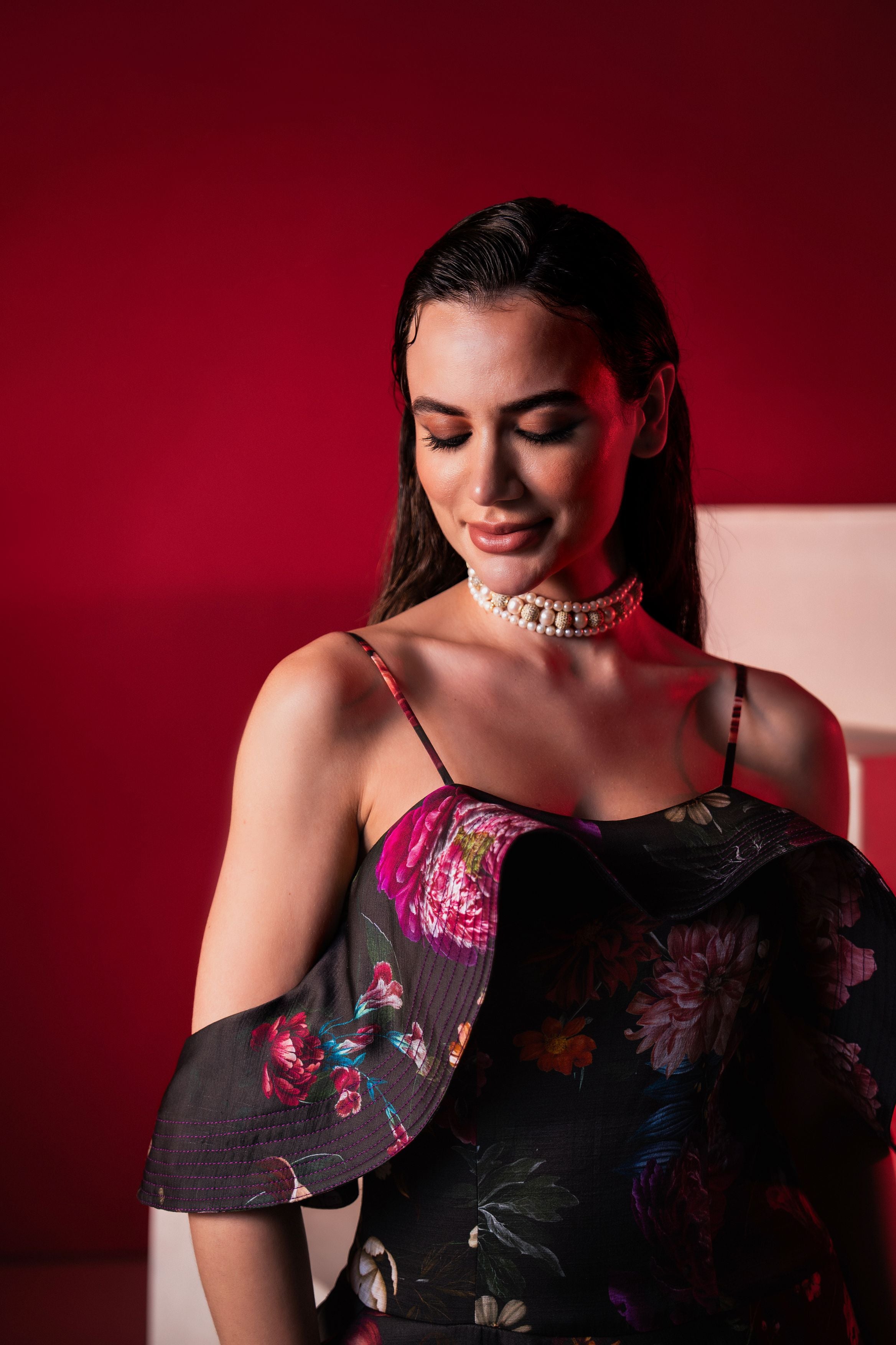 Dark Blossom Off Shoulder Tiered Dress