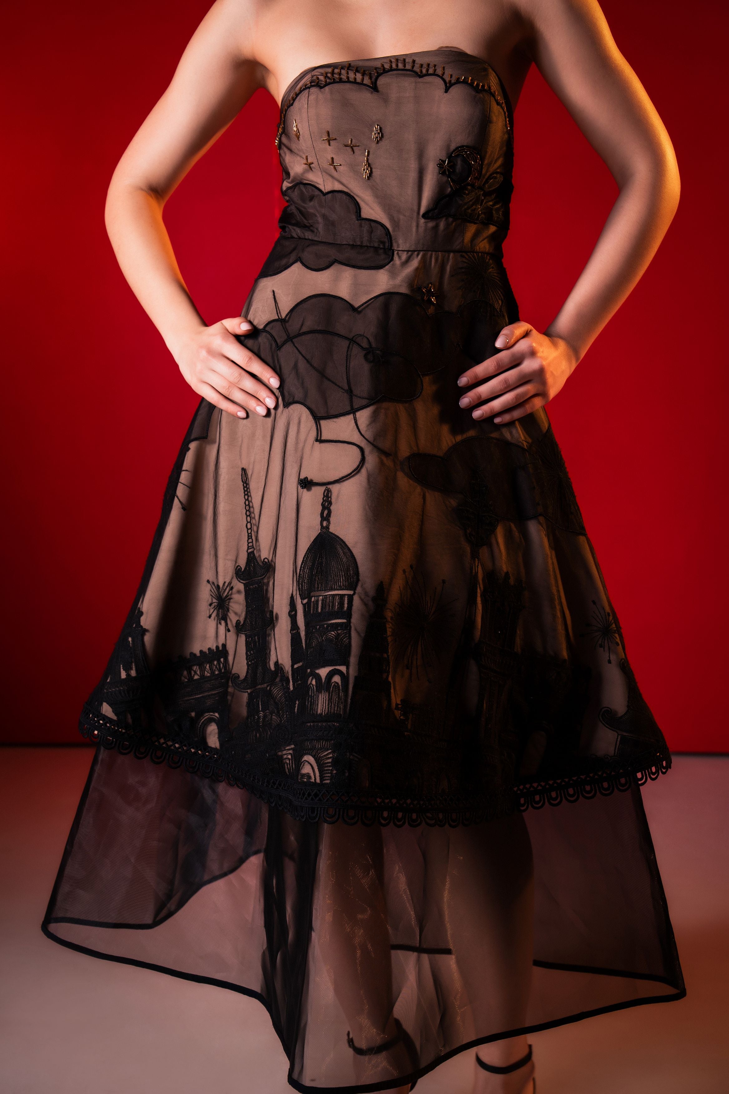 Empire Waist Midi with Architectural Embroidery