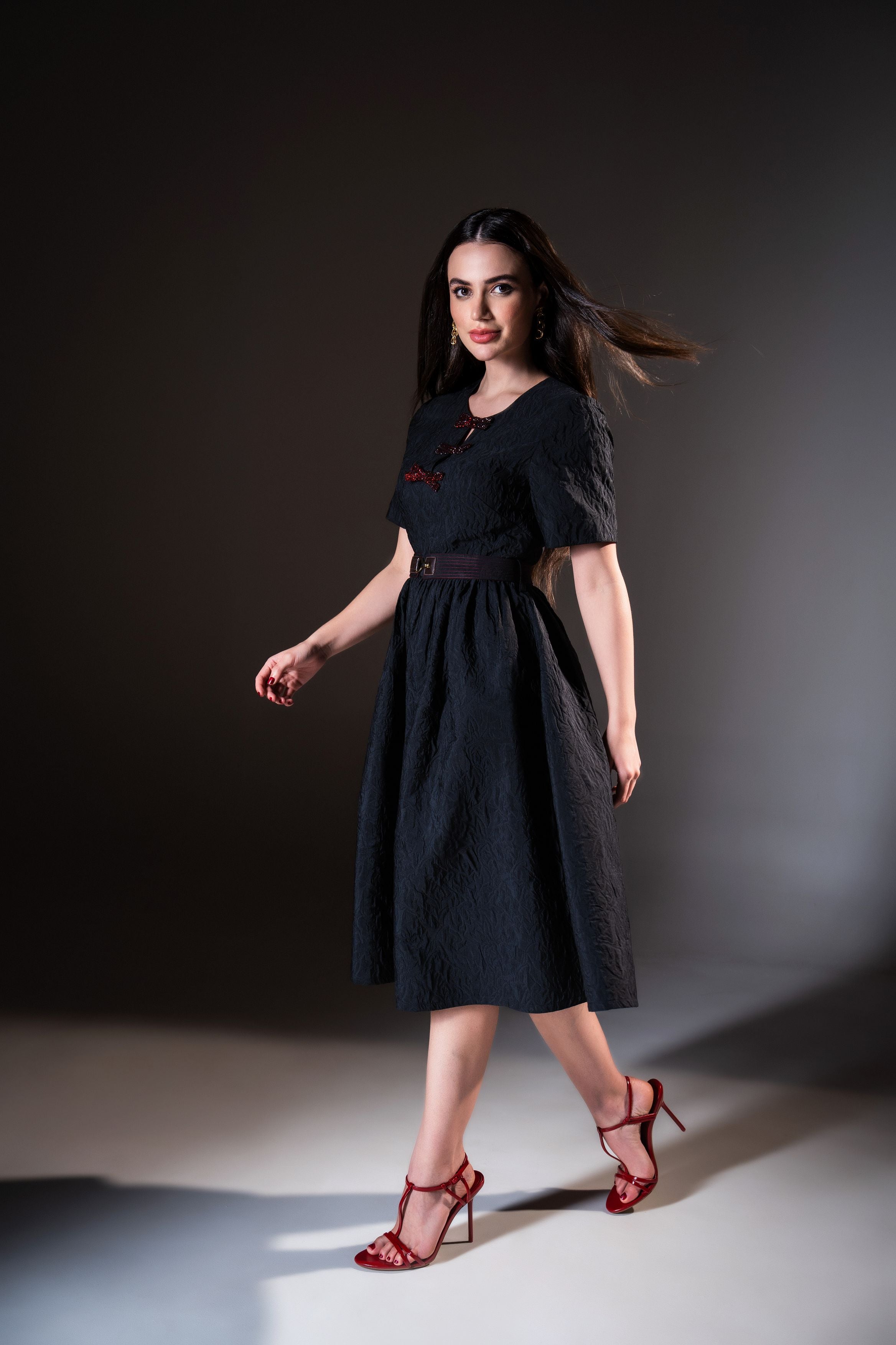 The Black Jacquard Bow Dress