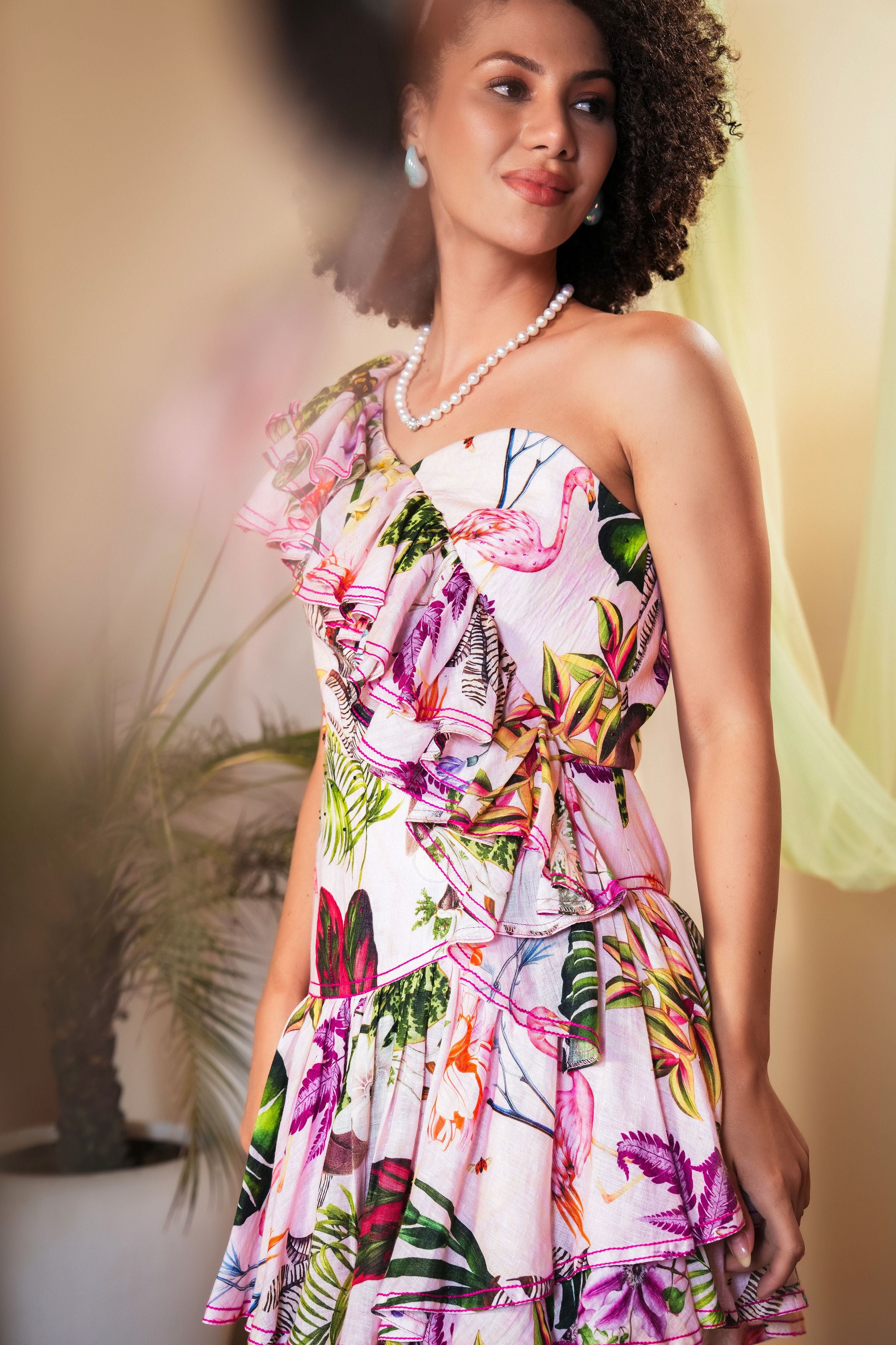 Haruka Asymmetric Floral Mini Dress
