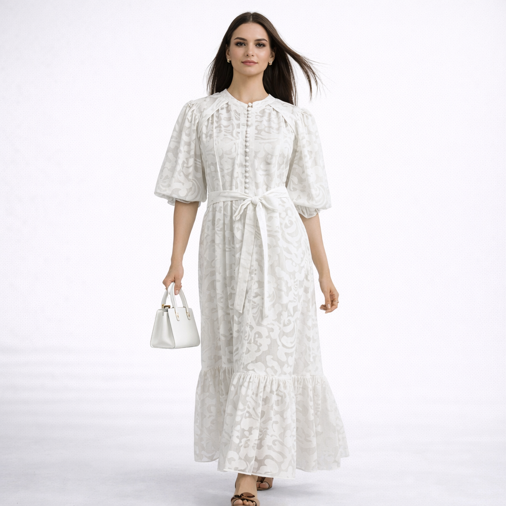 White Mesh Lace Long Dress
