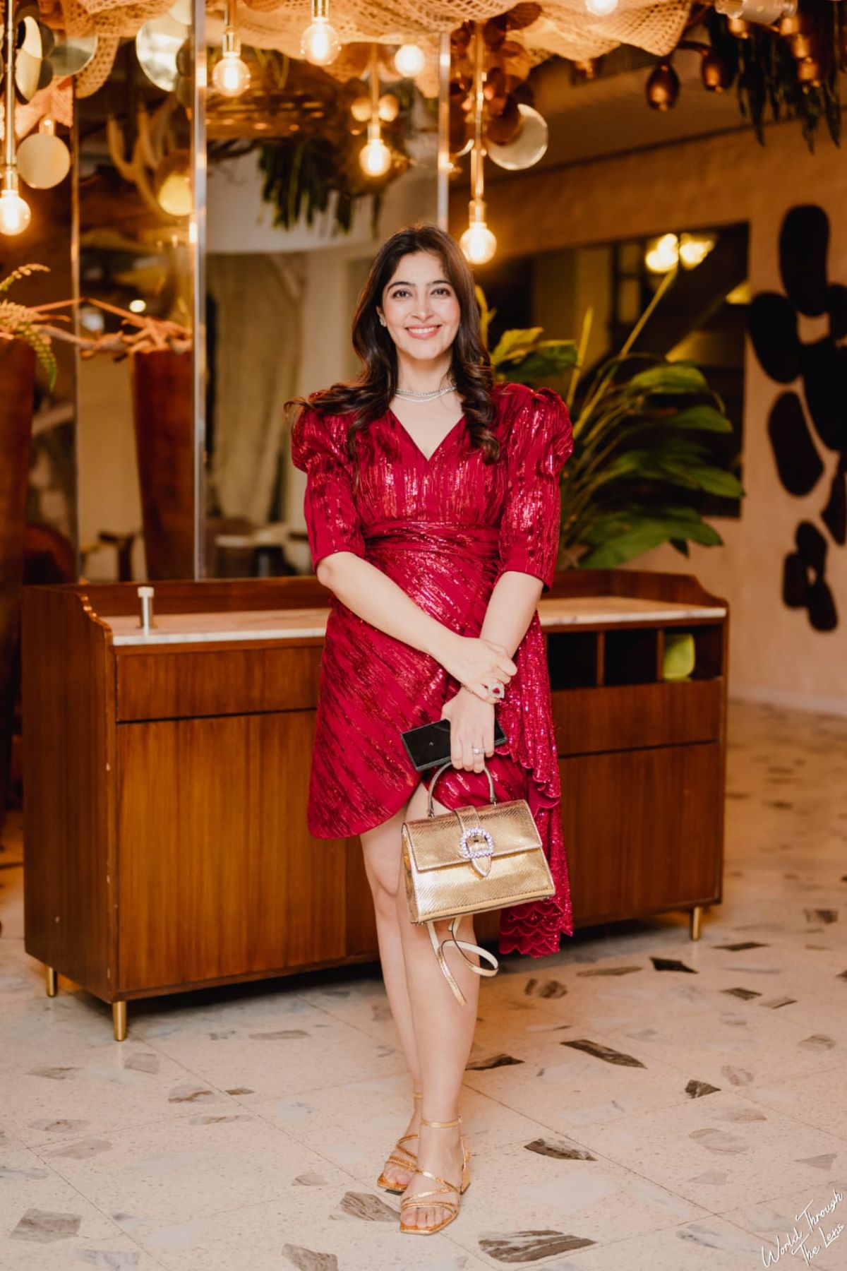 Red Sequin Draped Mini Dress