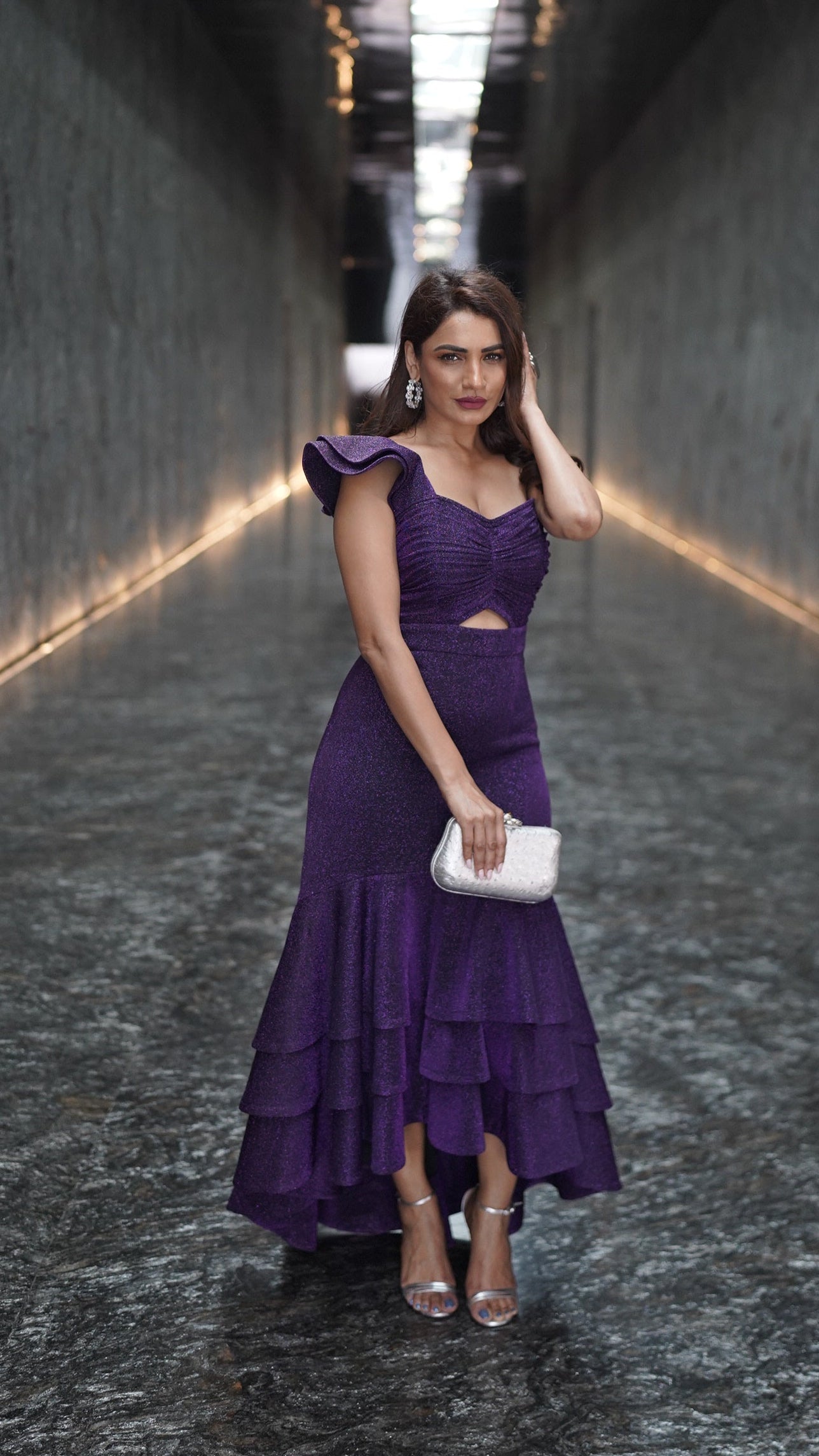 One Shoulder Fish Tail Tiered Dress