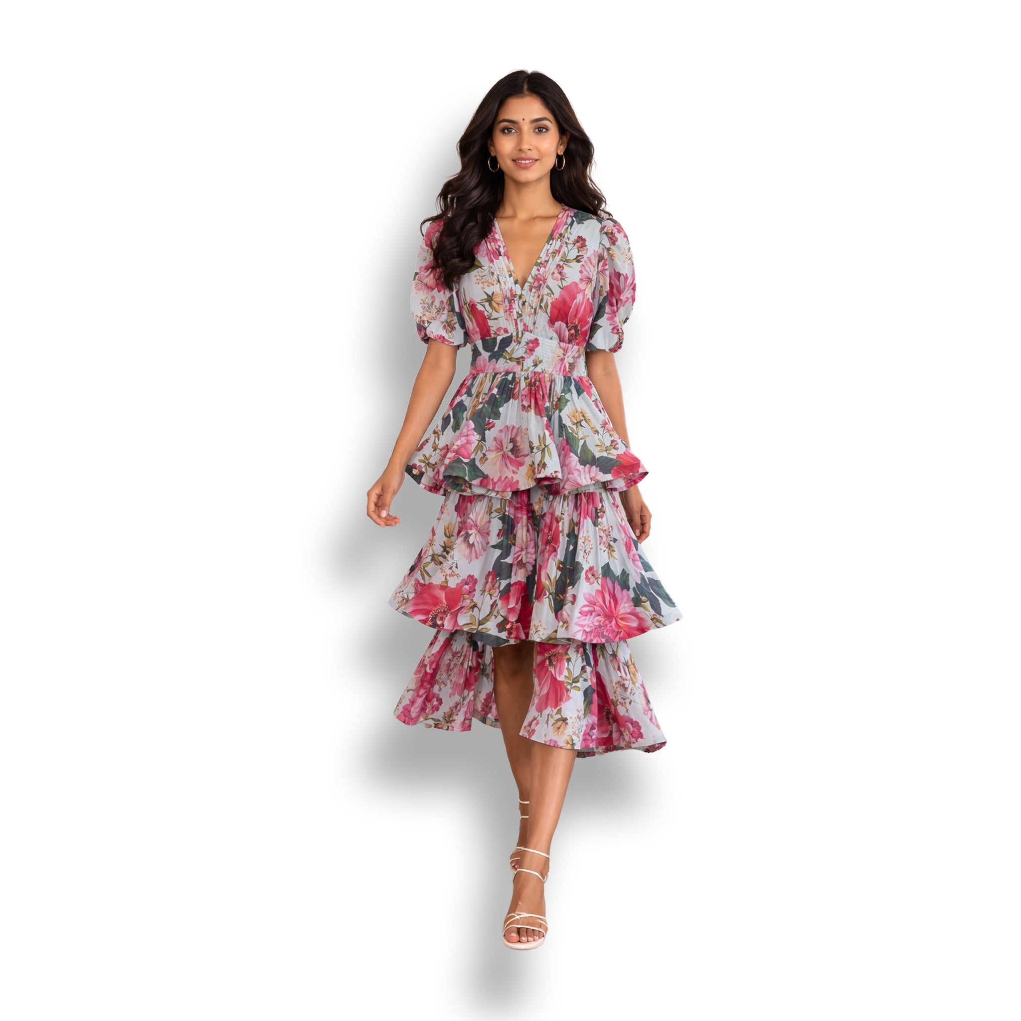 Teal floral 3 tier horse wire dress