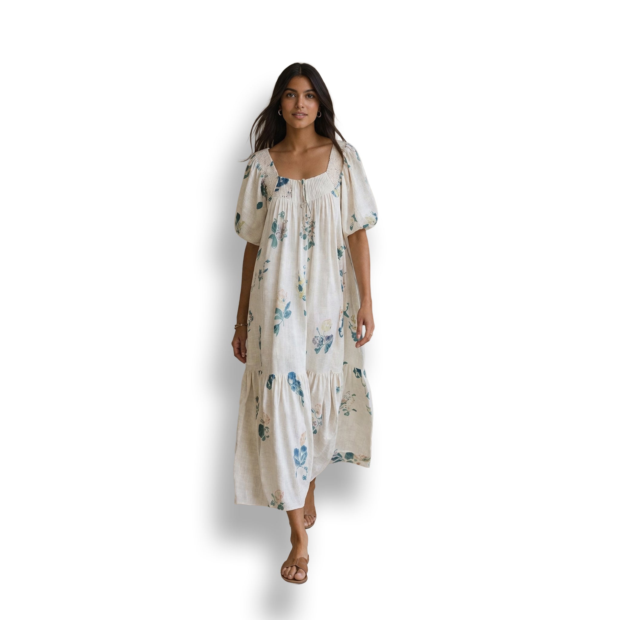 White floral off shoulder long dress