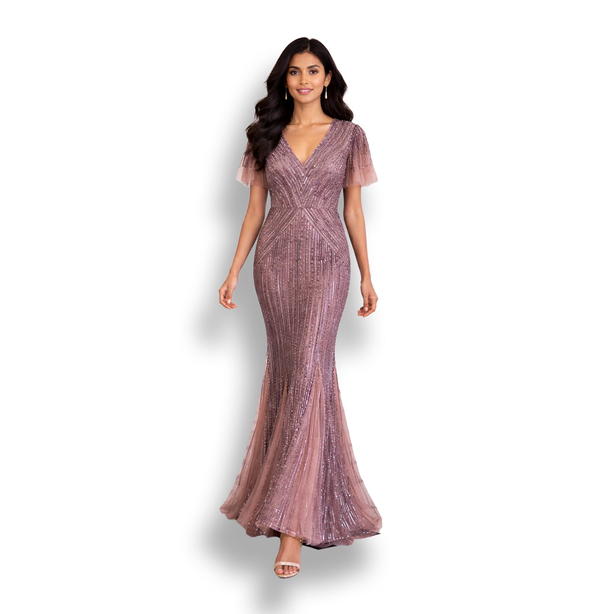 Blush pink hand made sequins studded fish tail gown