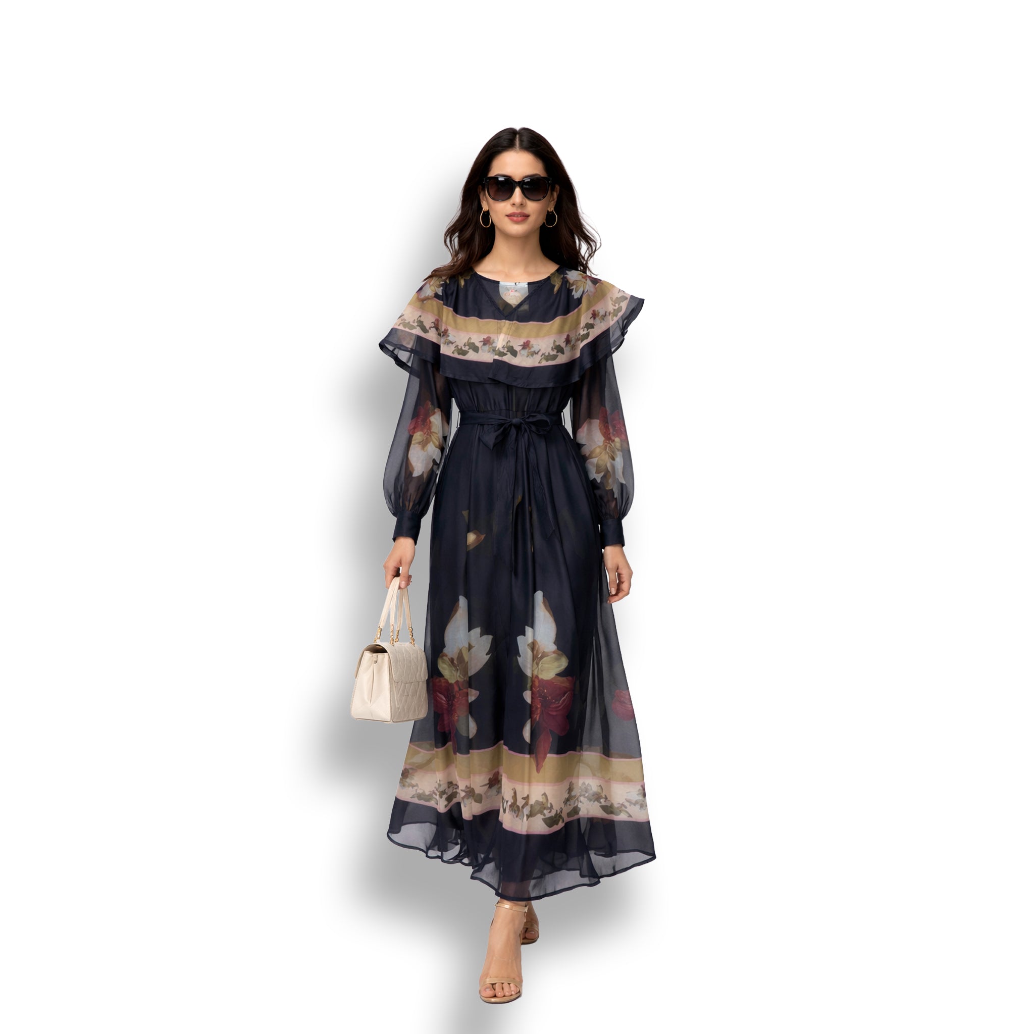 Black floral a line dress