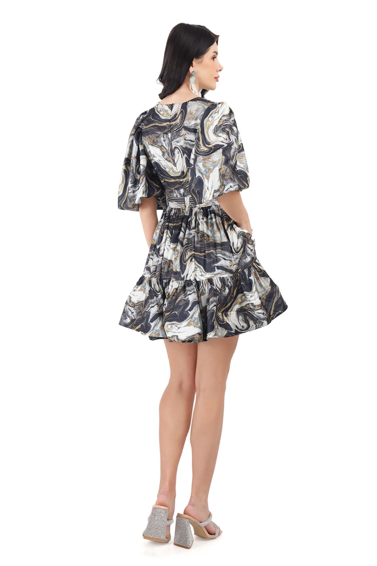 Marble Print Satin Skater Mini Dress