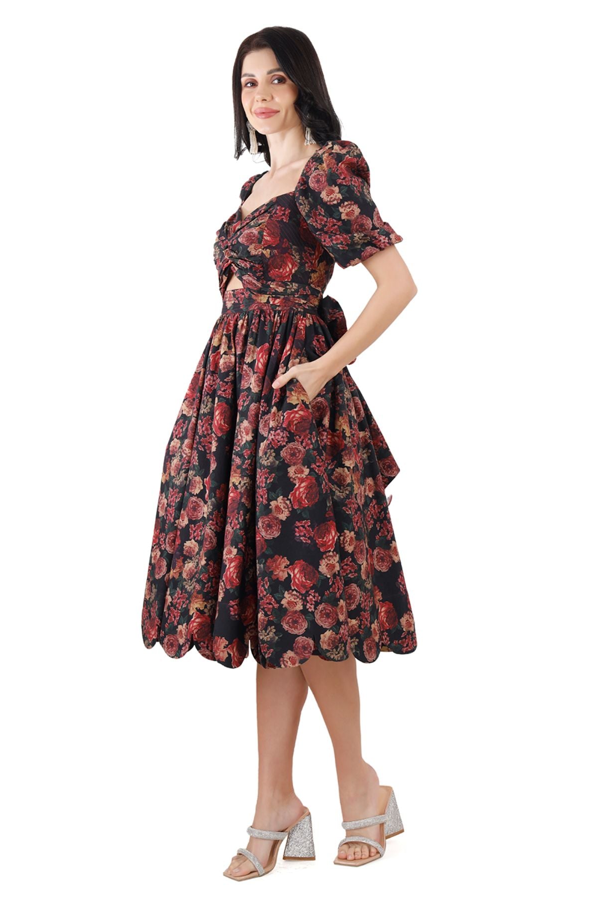 Bustier Scallop Hem Midi Dress