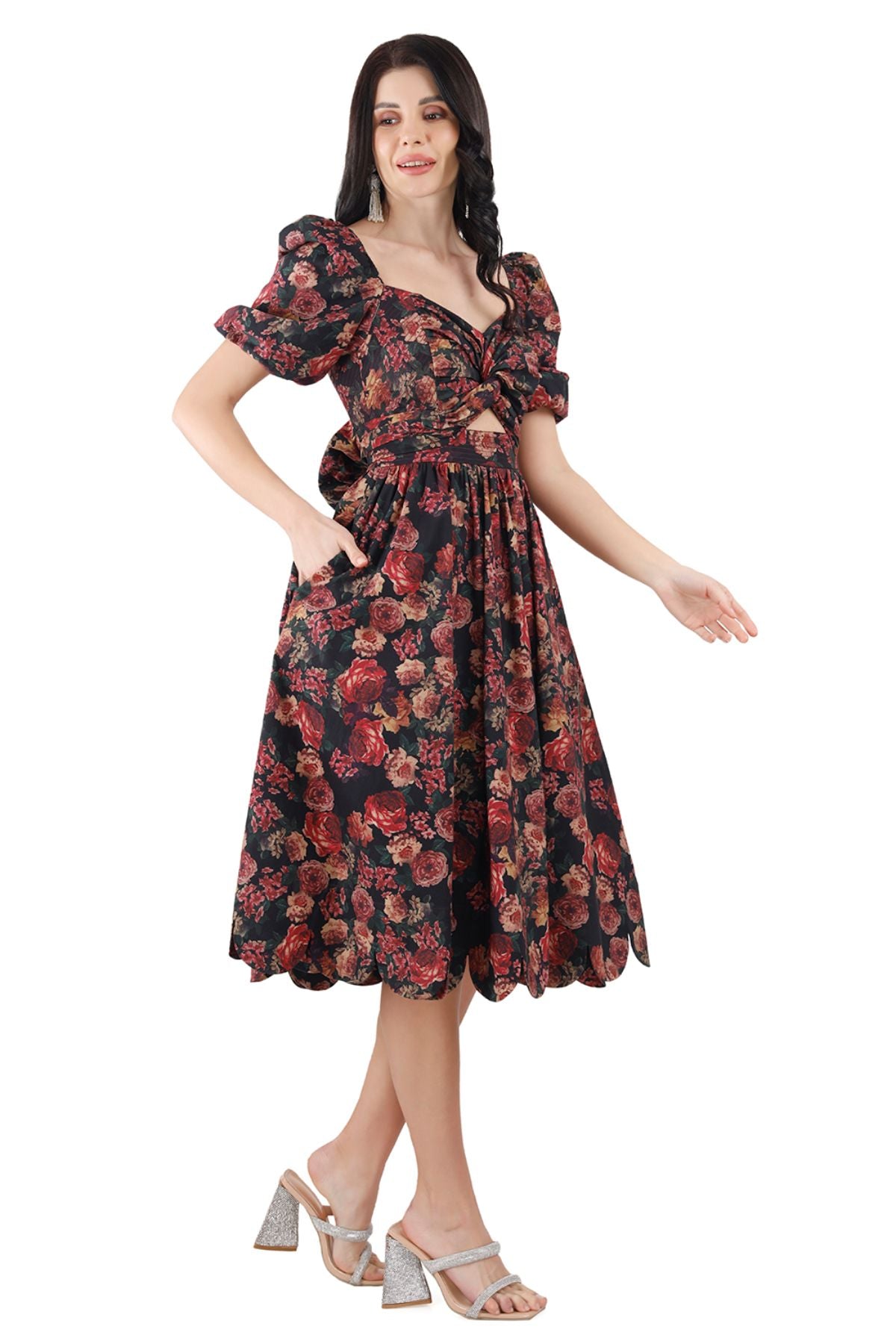 Bustier Scallop Hem Midi Dress