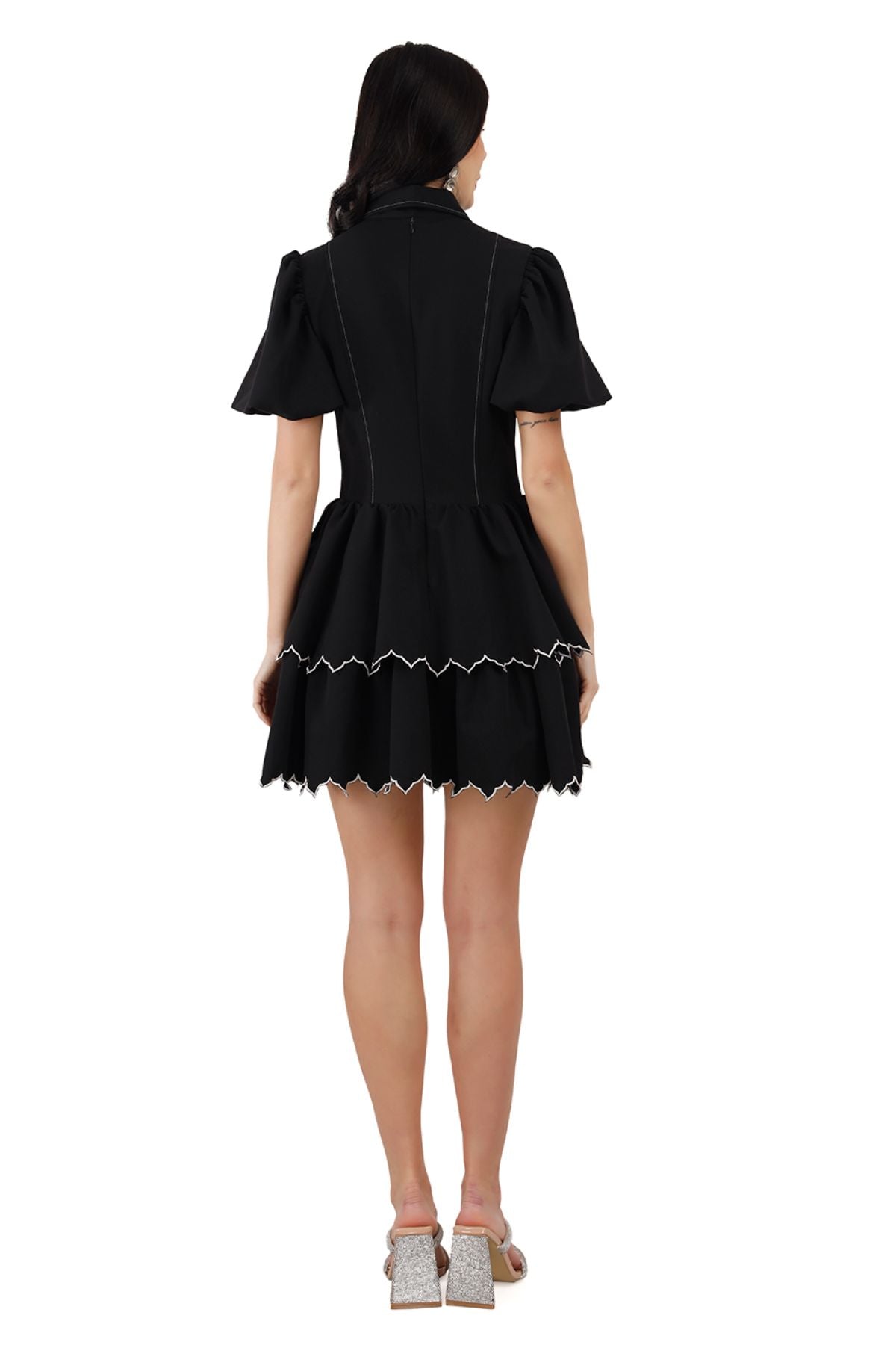 Black Twin Tier Edgy Scallop Mini Dress