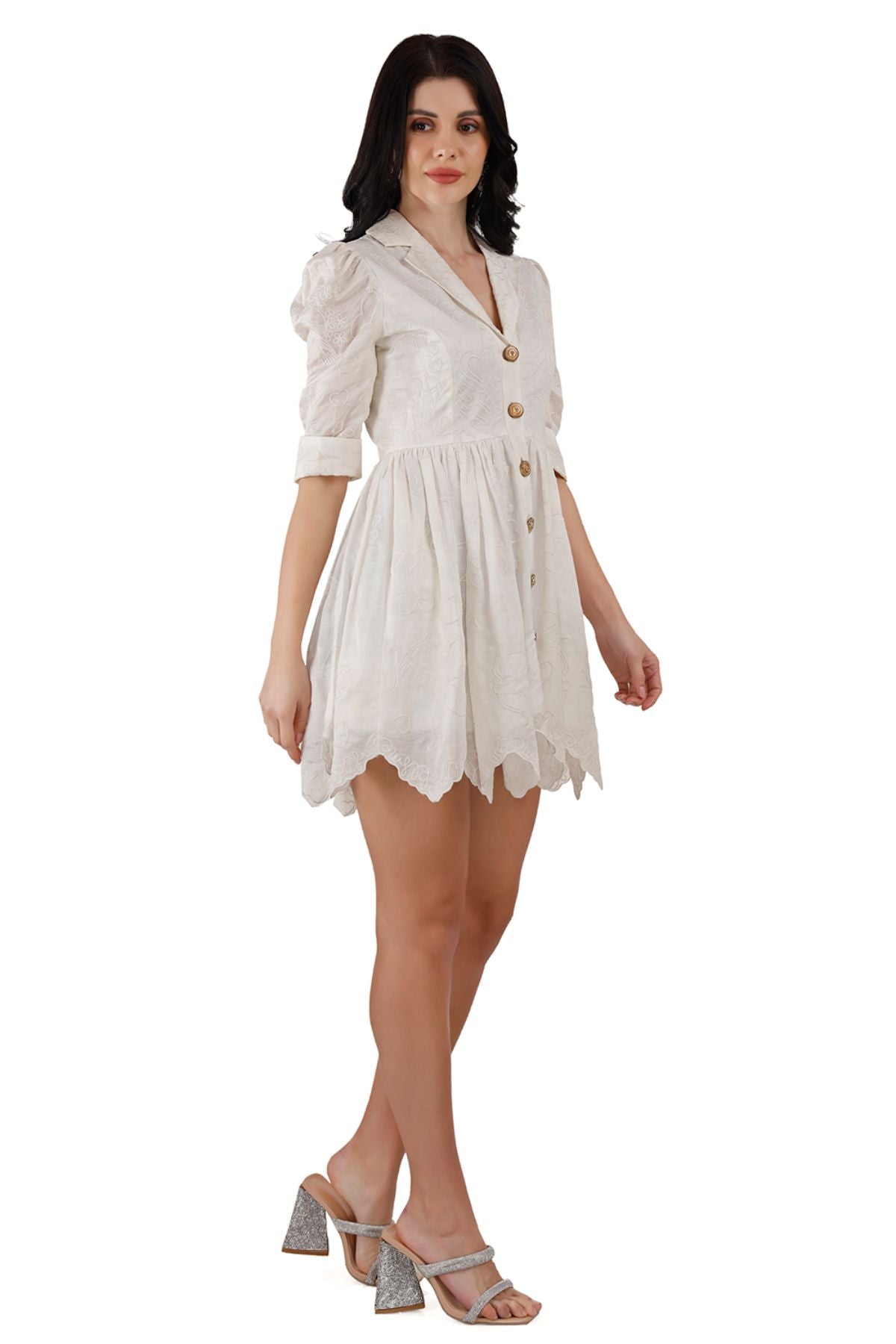 White on White Cupid Amor Embroidered Mini Dress