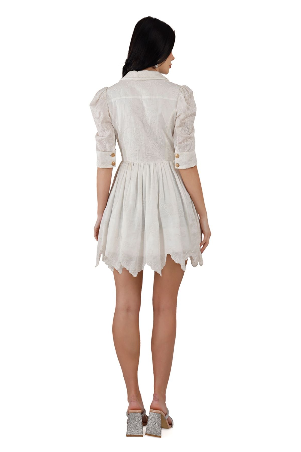 White on White Cupid Amor Embroidered Mini Dress