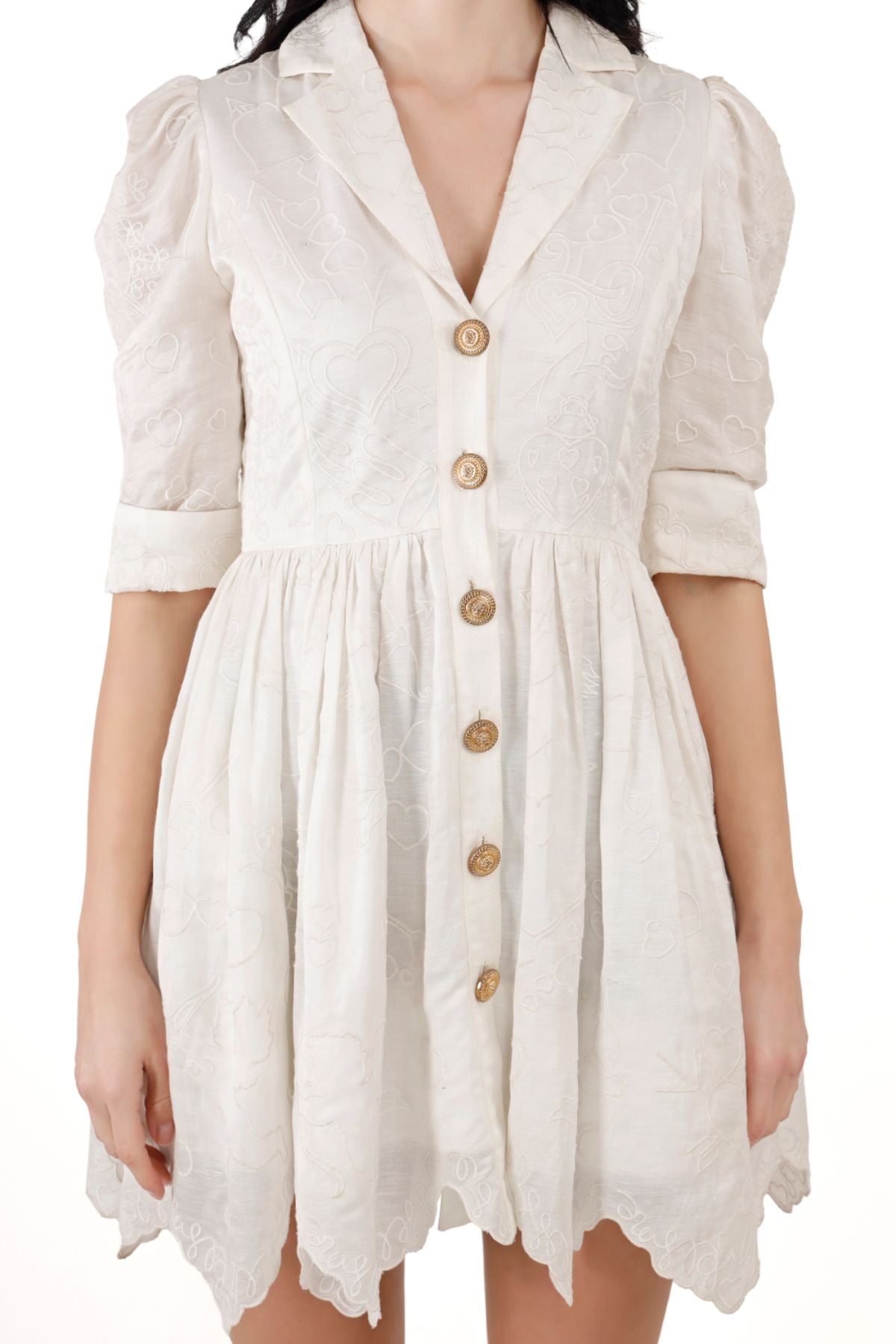 White on White Cupid Amor Embroidered Mini Dress