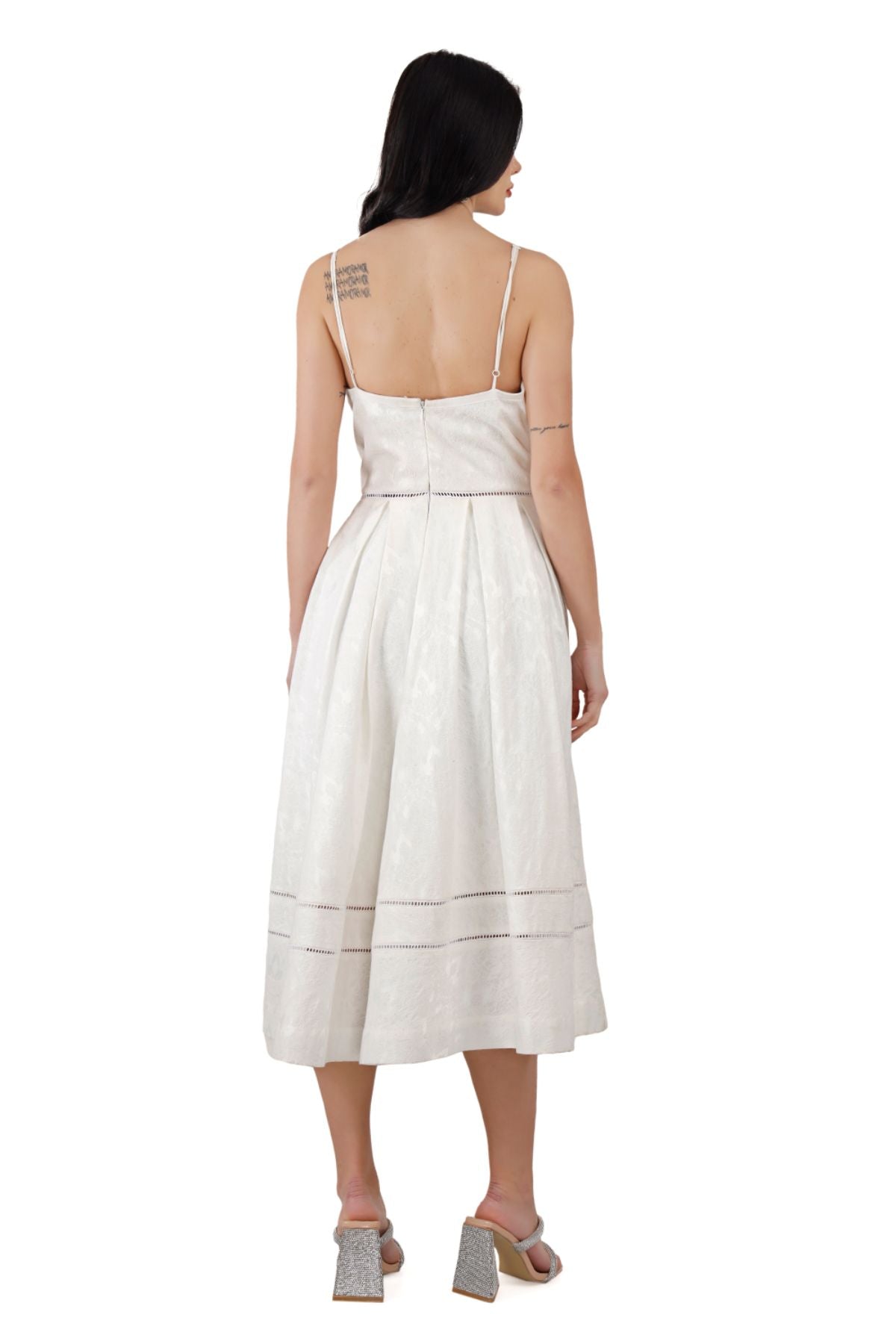 White Silk Jacquard Midi Dress