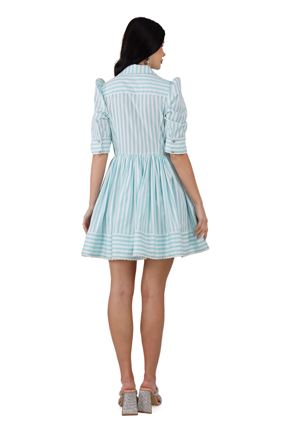 Blue & White Stripe A-Line Mini Dress