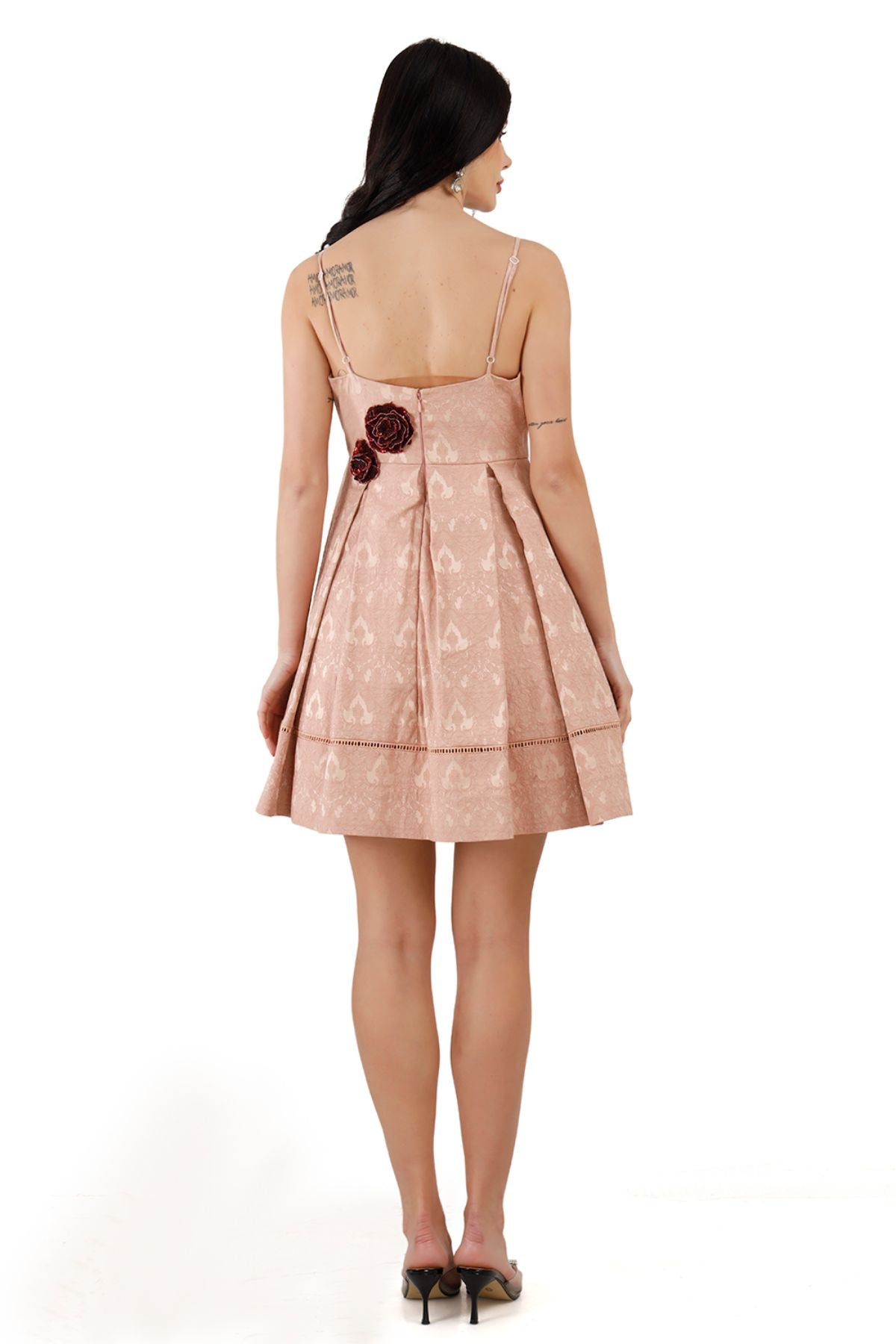 Pink Silk Jacquard Mini Dress with Silk Jacquard Crop Embellished Jacket ( Set of 2 )