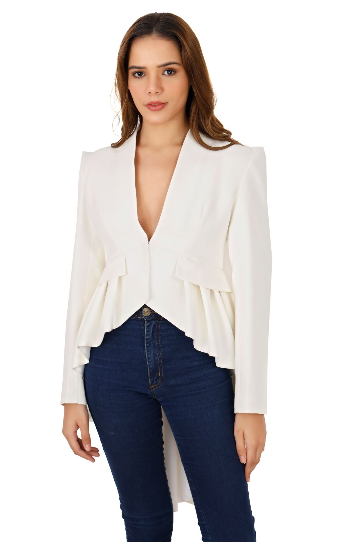 White Hi Low Peplum Tailcoat