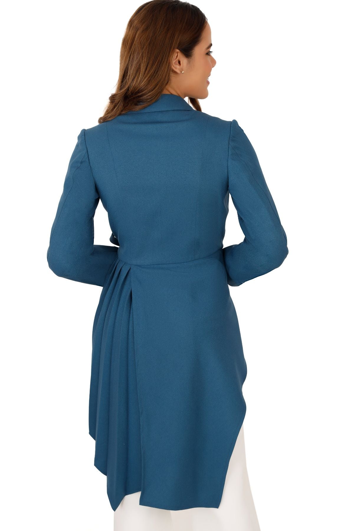 Blue Wrap Style Asymmetric Pleated Blazer