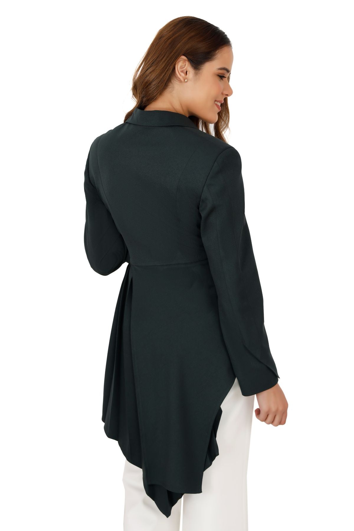 Green Wrap Style Asymmetric Pleated Blazer